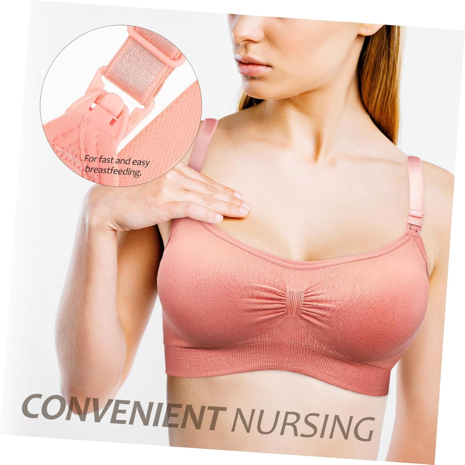 Nursing Bras for Breastfeeding Maternity Comfortable Spandex Bras for Pregnant Women with Detachable Extenders Skin Pink and Black Effortless Nursing Clips Included