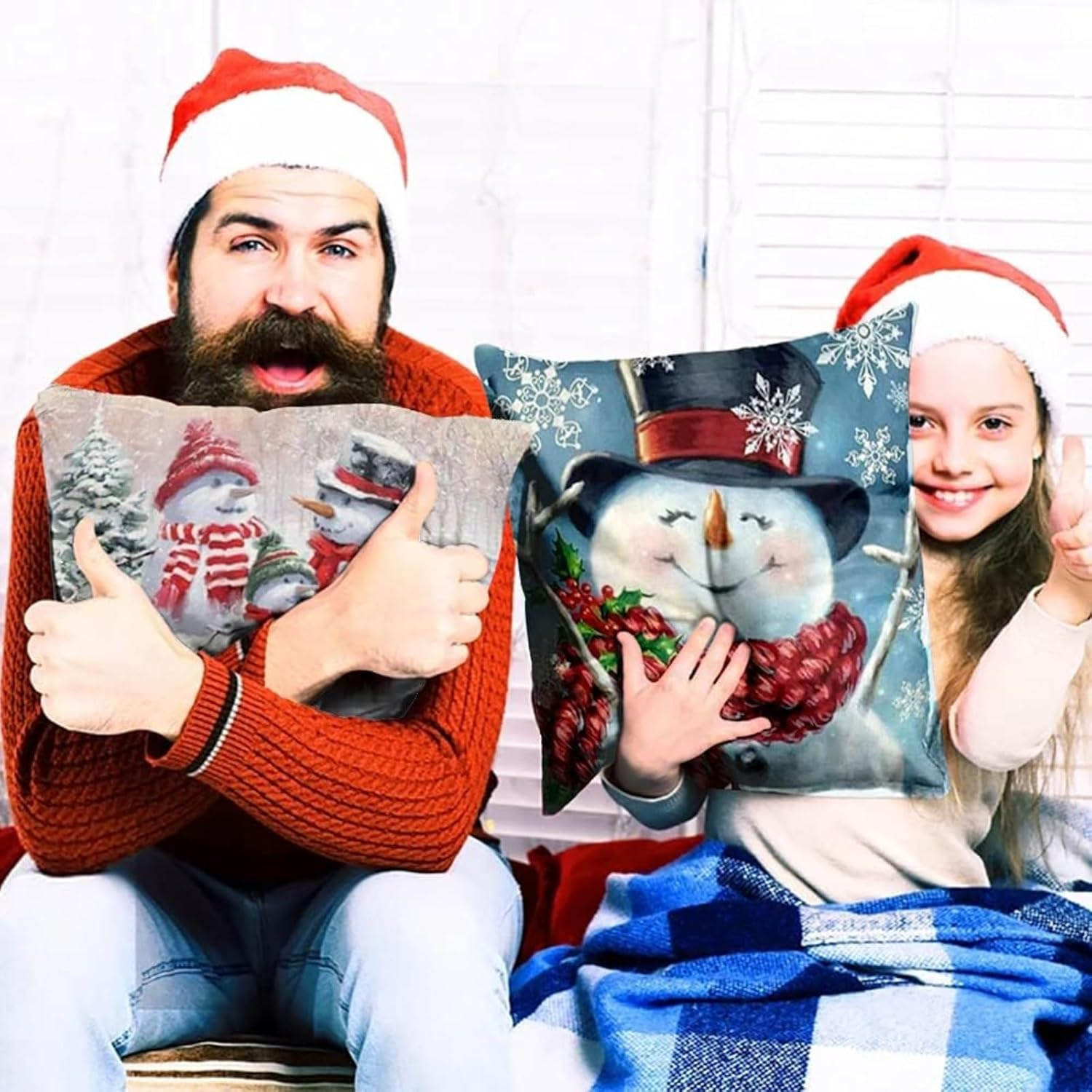 Mizoxy 4 Pcs Christmas Pillow Covers Set, Snowman Santa Claus Winter Cushion Covers for Sofa Couch Bed, Holiday Xmas Throw Pillow Cases Home Decorations image number 4