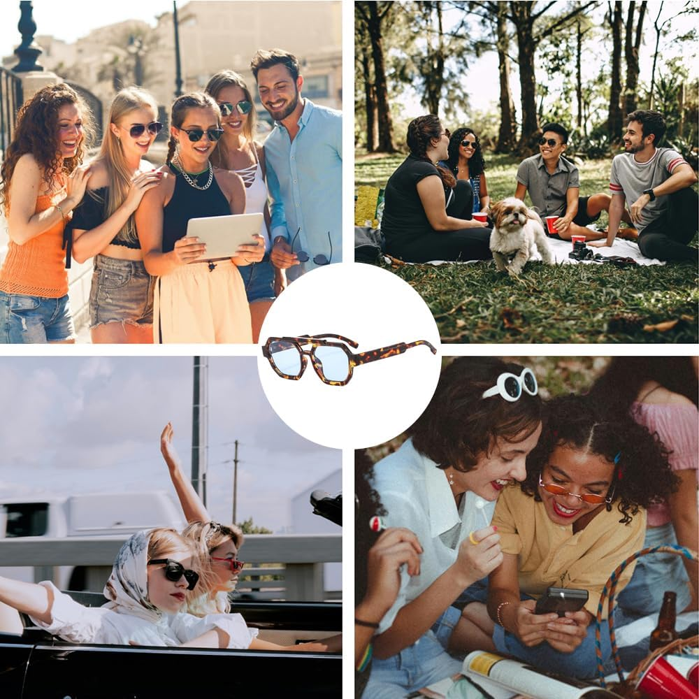 GNOLONG Vintage Double Bridge Pilot Sunglasses - Women Men Retro Hexagonal 70S Eyeglasses Outdoor image number 5