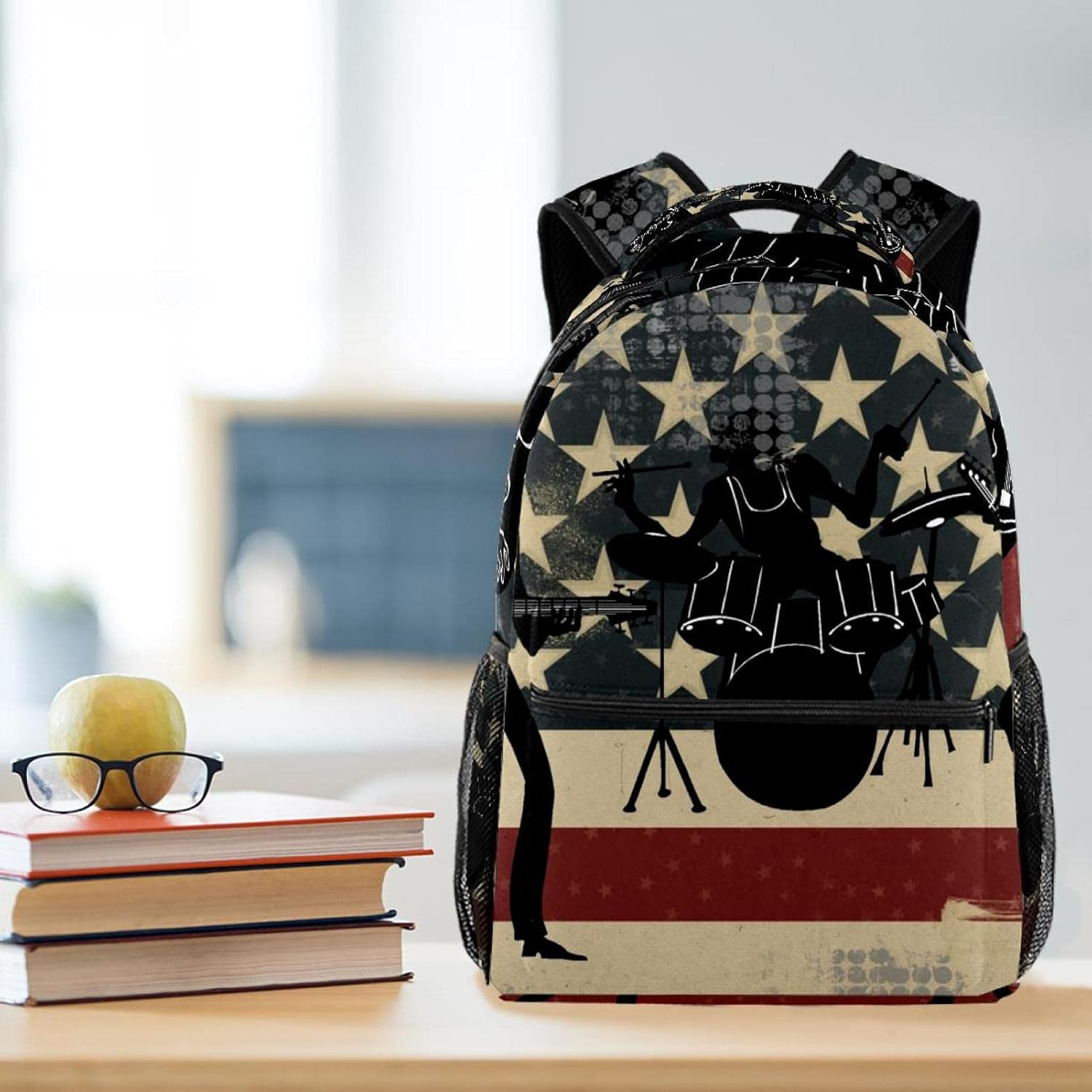 American Usa Band Silhouette Drums Backpack Students Shoulder Bags Travel Bag College School Tote Backpacks image number 1