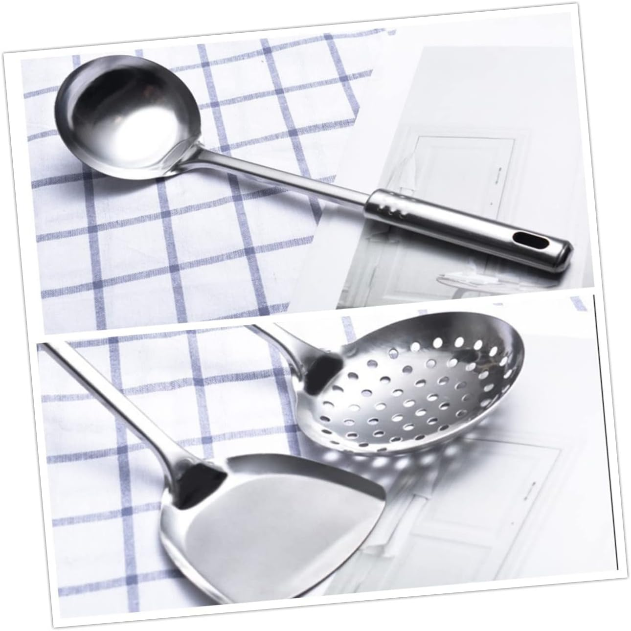 VINTORKY 5 Pcs Cooking Tools Chef Utensils Stainless Steel Cookware Metal Spatula Metal Spoons Stainless Steel Scoop Stainless Steel Cooking Utensils Metal Cooking Utensils Ladle Anti-Scald image number 1