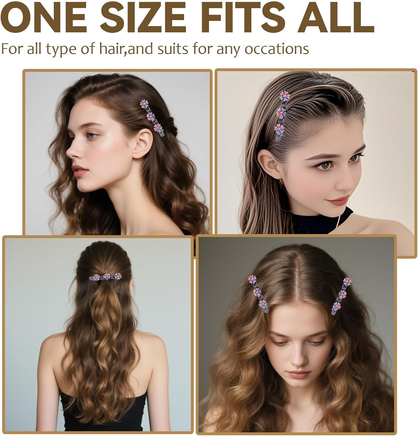 Azureray Hair Accessories for Women, 4 Pieces Five-Leaf Clover with Crystal, Hair Clip for Fine Hair, Stylish Hair Clips Women - Everyday & Party Hairstyles, Robust & Non-Slip image number 3