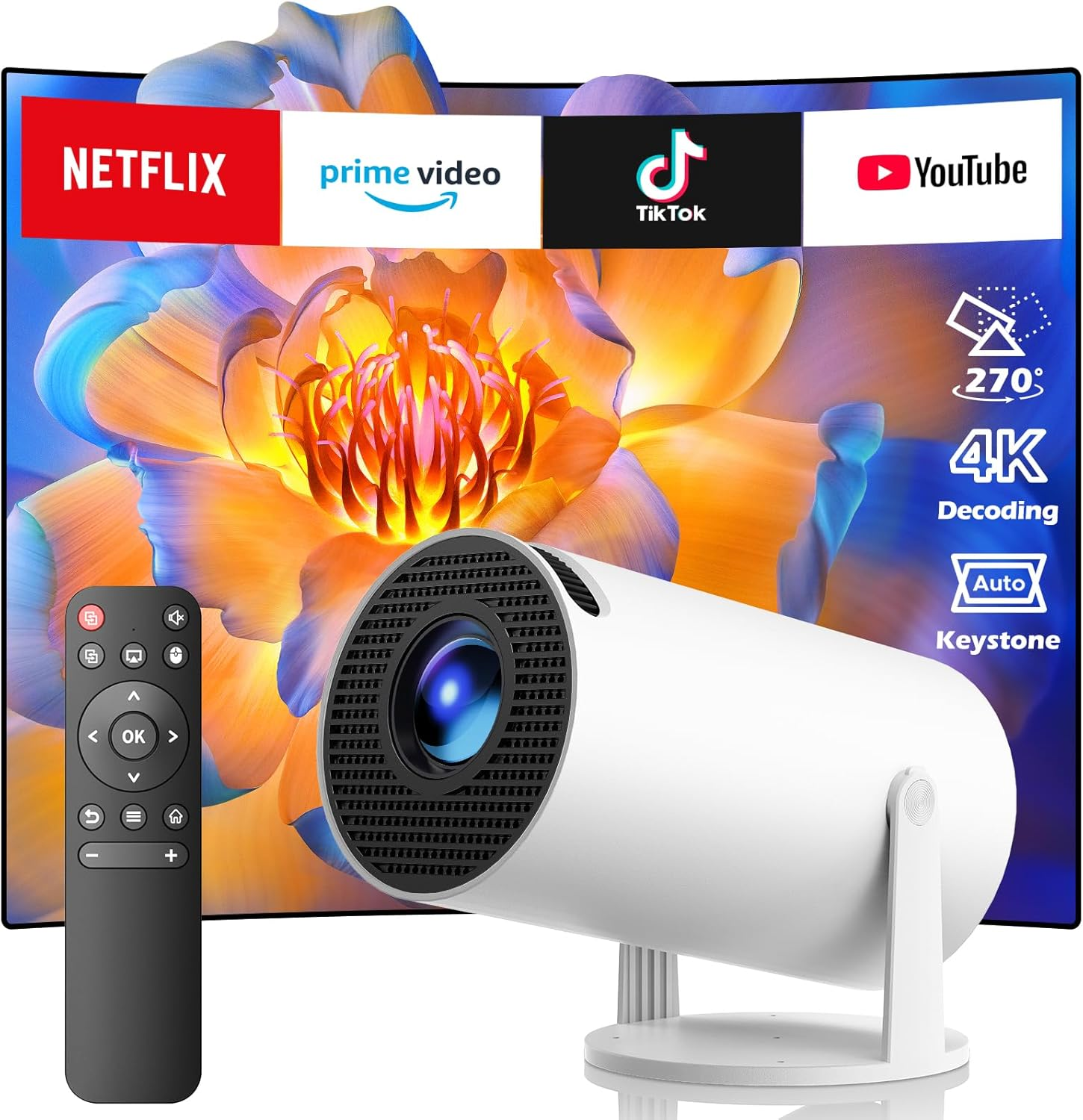 [Netflix Official] Mini Projector with Wifi 6 and Bluetooth, Full HD 4K Support Portable Projector with Automatic Vertical Keystone Correction 270&deg; Rotation and Android 11.0 image number 2