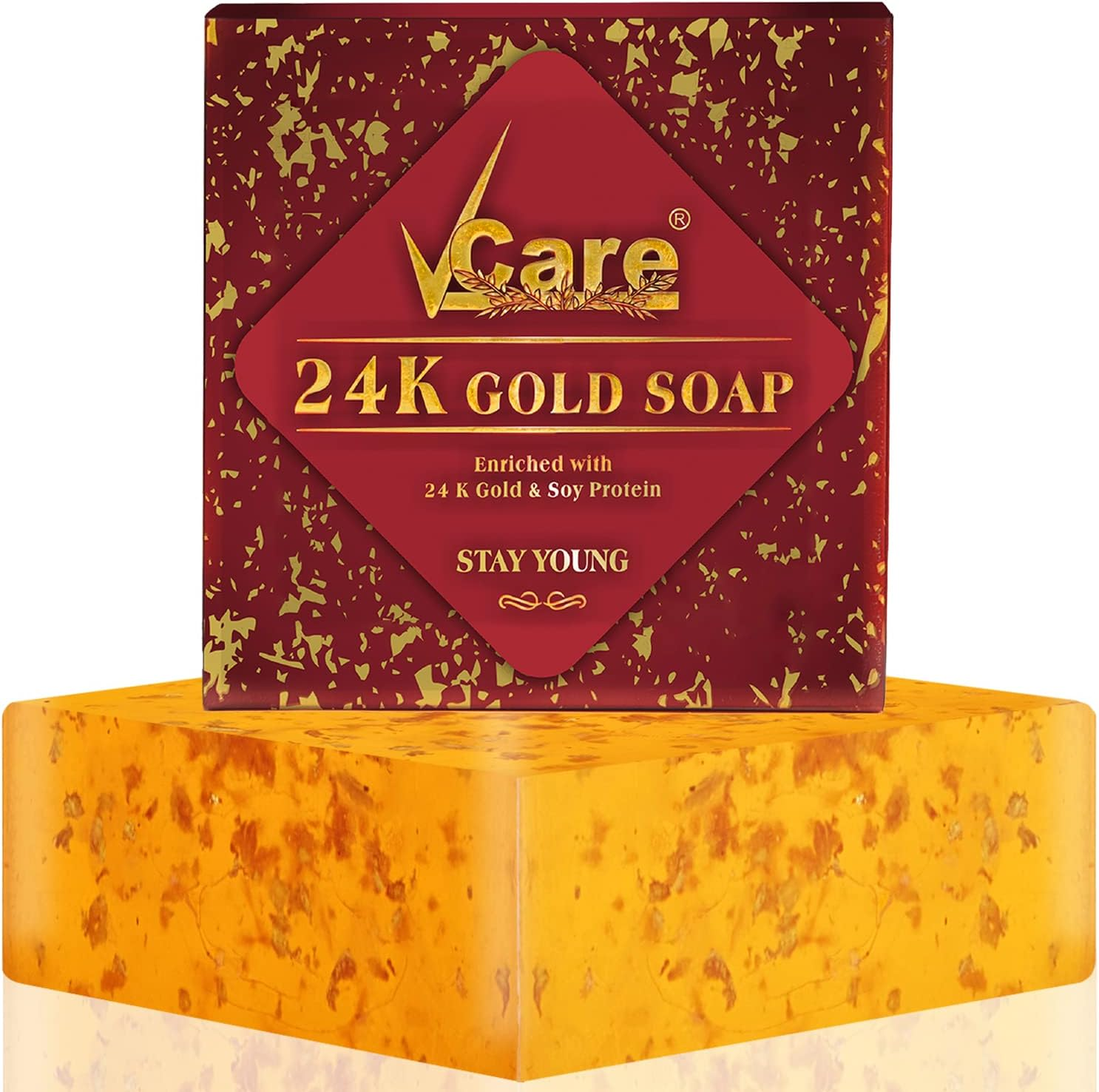 Vcare 24K Gold Soap, 100 Gm, Best anti Aging Soap - Reduces Wrinkles and Exfoliates Dirt - Impurities, Rejuvenates Skin Cells for a Soft and Glowing Skin image number 3