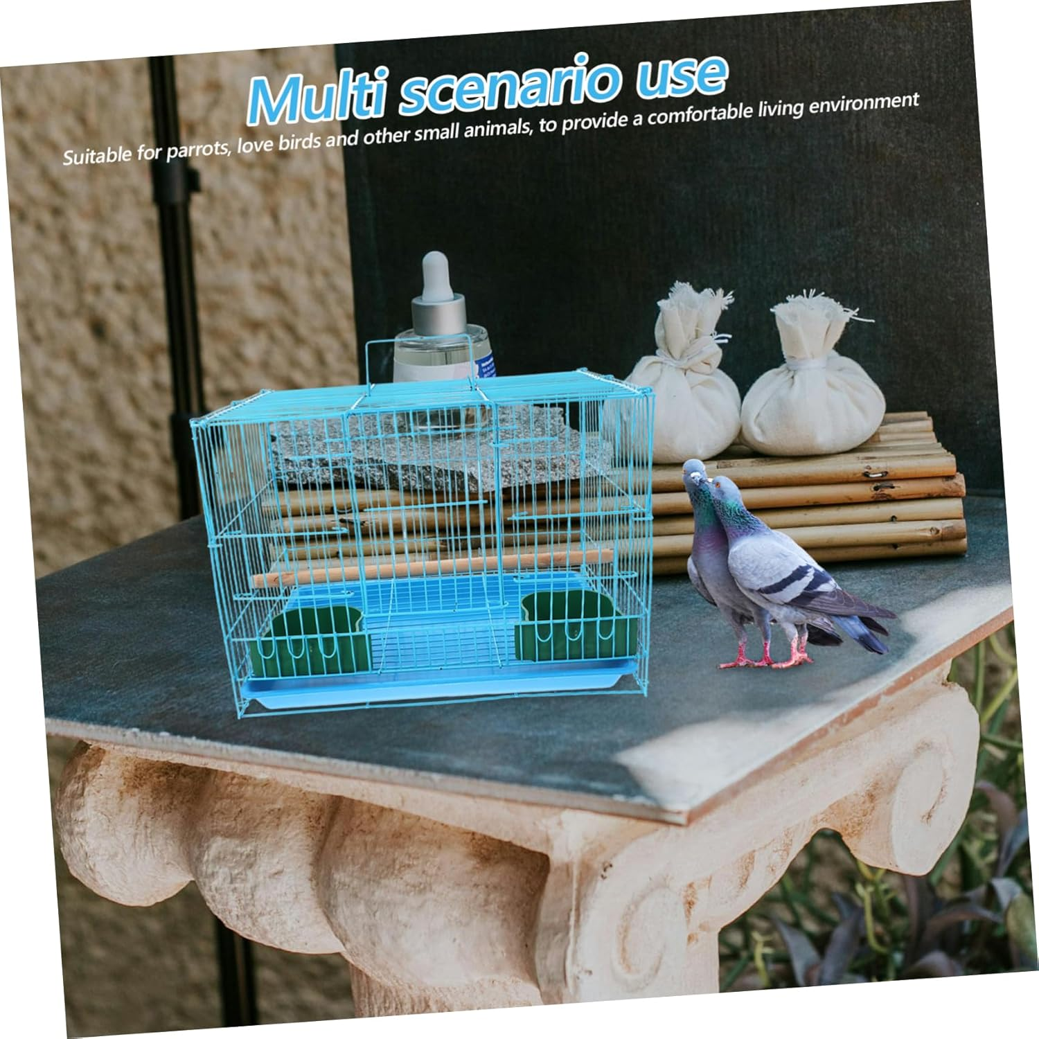 FONDOTIN Portable Bird Cage with Toilet Tray Small Animal Carrier for Parrots and Lovebirds Easy to Clean and Travel-Friendly Design Pet Supply Accessory image number 6