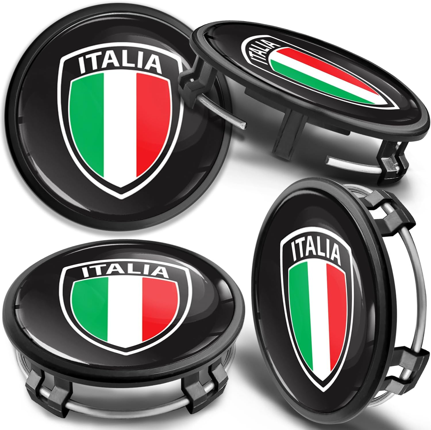 Skinoeu Set of 4 X 75Mm Wheel Centre Caps Compatible with Mercedes Benz B66470207 / B66470200 Alloy Center Hubcaps Black Red Green White Italy Flag CM 76