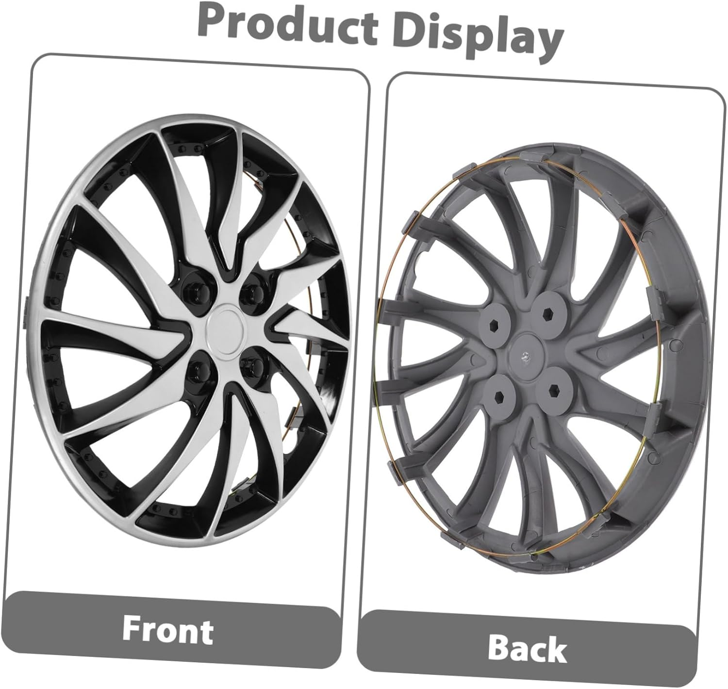 LALADEFIEE 14 Inch Silver Black Hubcap Cover for Car Wheels, Automotive Wheel Rim Center Cap, Compatible with Trucks and Suvs, Sturdy Decorative Car Hub Case for Road Use image number 2