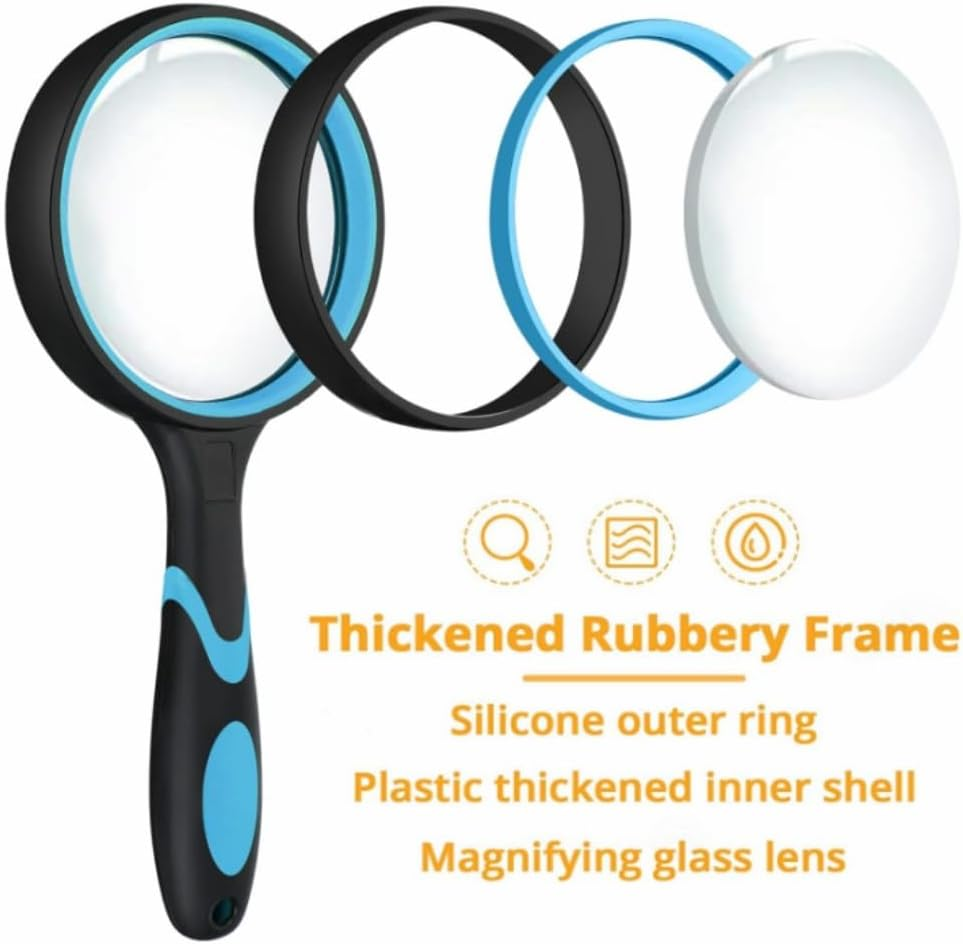 10X Magnifying Glass, Handheld Magnifier,75Mm Large Real Magnifying Glass Lens for Book Newspaper Reading, Classroom Science Insect and Hobby Observation