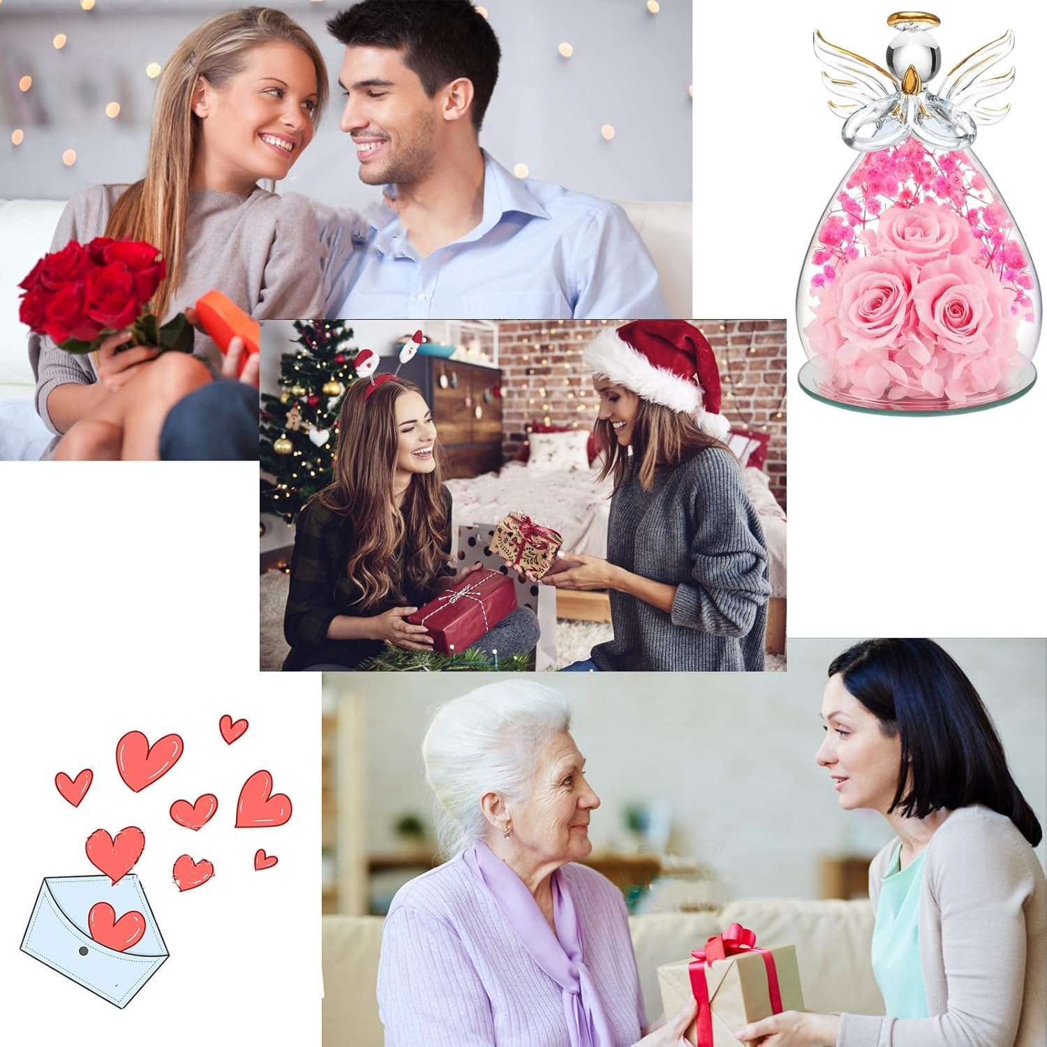 Shgarden Angel Rose Figurines Gifts for Women, Preserved Flowers Rose Gifts in Glass Angel Figurine, Mom Wife Daughter, Forever Real Rose Gifts for Women SH0086 (Blue) image number 5