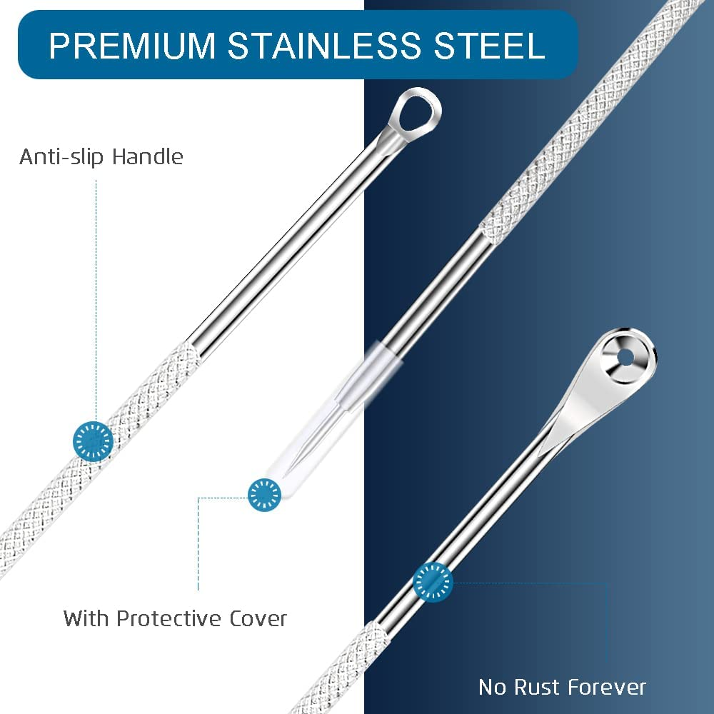 6PCS Blackhead Remover, Pimple Comedone Extractor, Popper Removal Tools, Acne Blemish Remove Kits, Premium Stainless Steel, with Portable Case