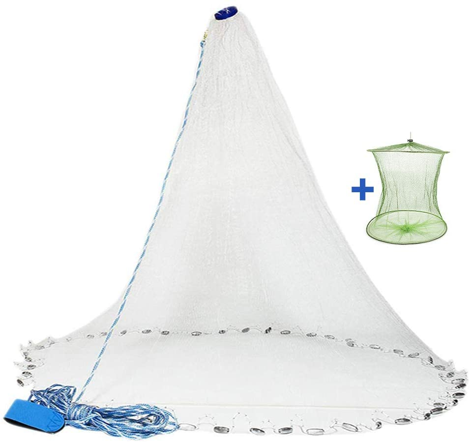 Yeahmart American Saltwater Fishing Cast Net for Bait Trap Fish 3Ft/4Ft/5Ft/6Ft/7Ft/8Ft/9Ft/10Ft Radius Casting Nets with Heavy Duty Real Zinc Sinker Weights, 3/8Inch Mesh Size image number 4