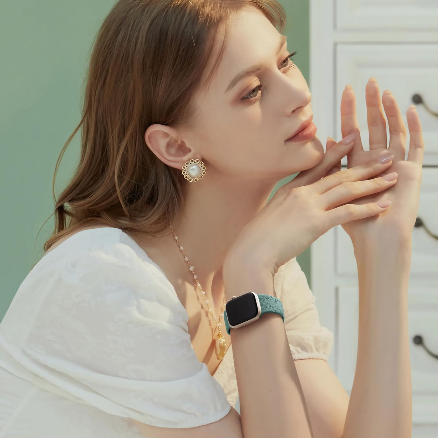 6 Pack Floral Engraved Bands Compatible with Apple Watch Band 40Mm 38Mm 41Mm 42Mm 44Mm 45Mm 49Mm Women, Silicone Soft Cute Flower Pattern Strap for Iwatch Series Ultra Ultra 2 SE 9 8 7 6 5 4 3 2 1