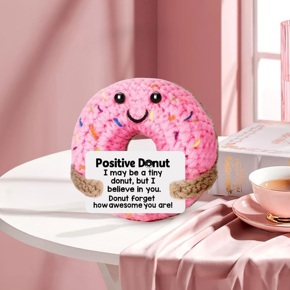 Fayrvind Emotional Support Positive Funny Handmade Crochet Donut Unique Cute Desk Accessories Birthday Gifts for Women Thank You Gift image number 5