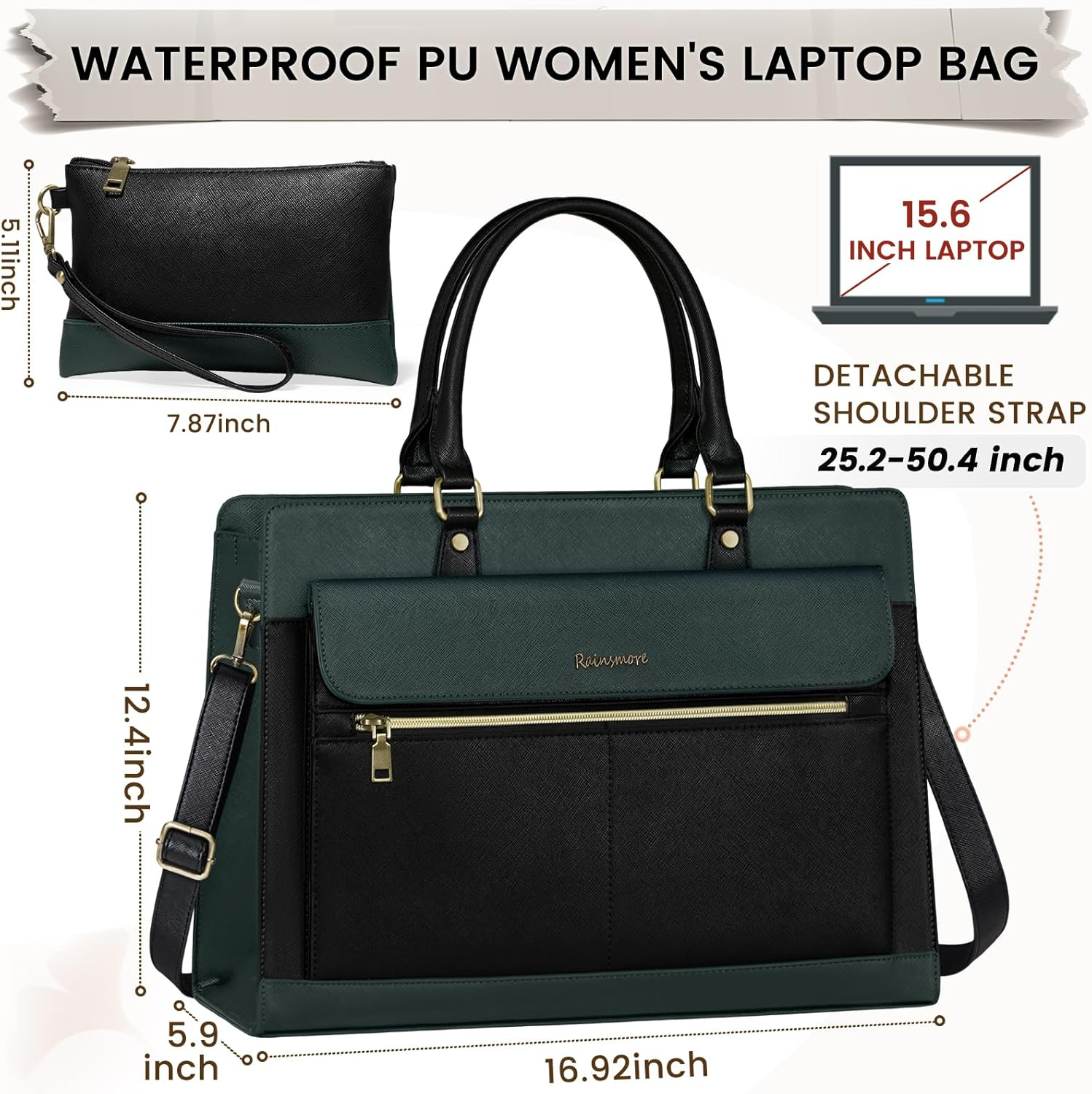 Lubardy Laptop Bag for Women 15.6 Inch PU Leather Tote Bags Women Waterproof Work Bag Handbags for Women with Clutch Office Business Briefcase Computer Crossbody Bag - Purple And Black image number 2