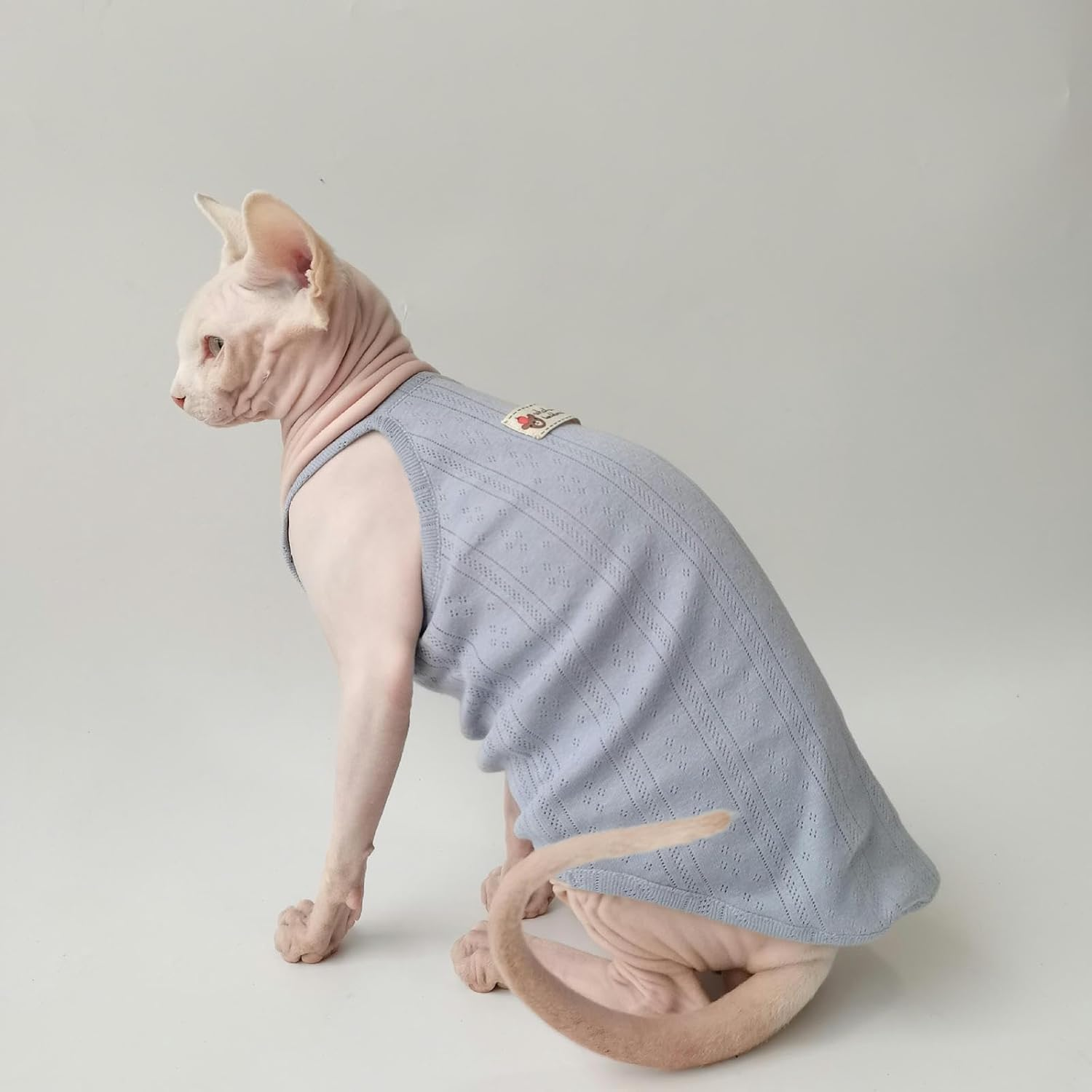 UOSIA Sphynx Cat Clothes Breathable Hairless Cat Shirts Cotton Soft Kitten T-Shirts Sleeveless Pullover Cat Vest Comfortable Cat Pajamas for Male Cats