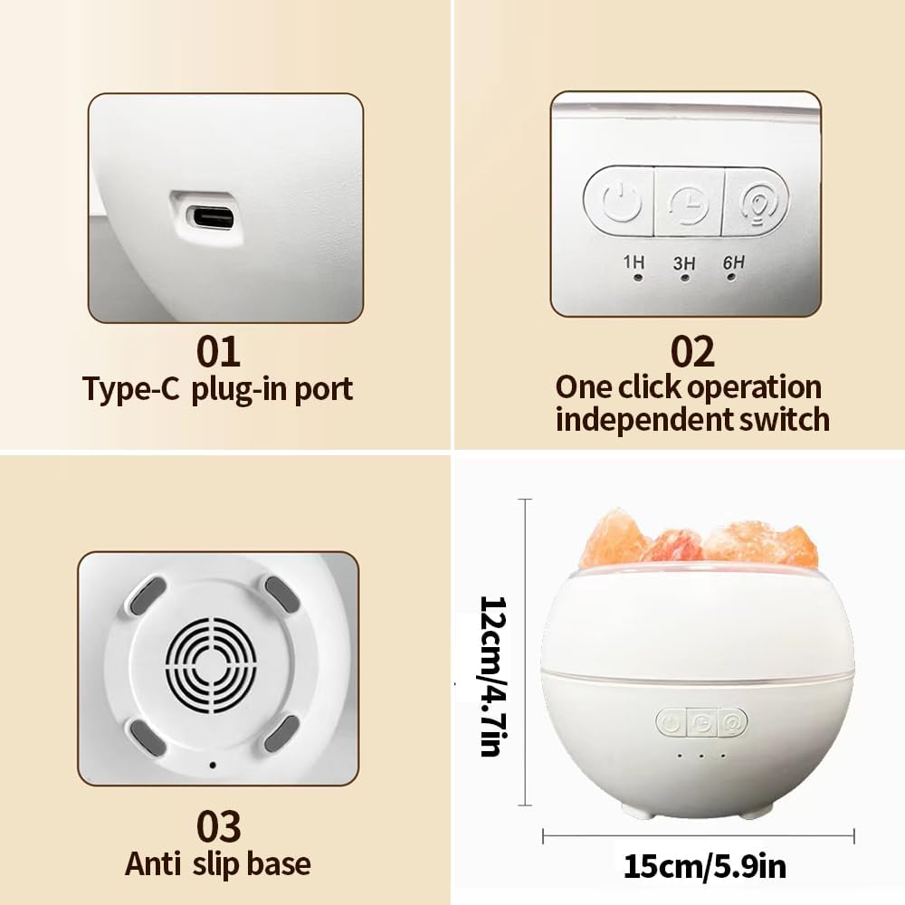 YZYOE Salt Stone Humidifier with LED Ambient Light, Flame Light and Rainbow Gradient USB Aromatherapy Machine, Combination of Bedside Night Light and Humidifier. image number 2