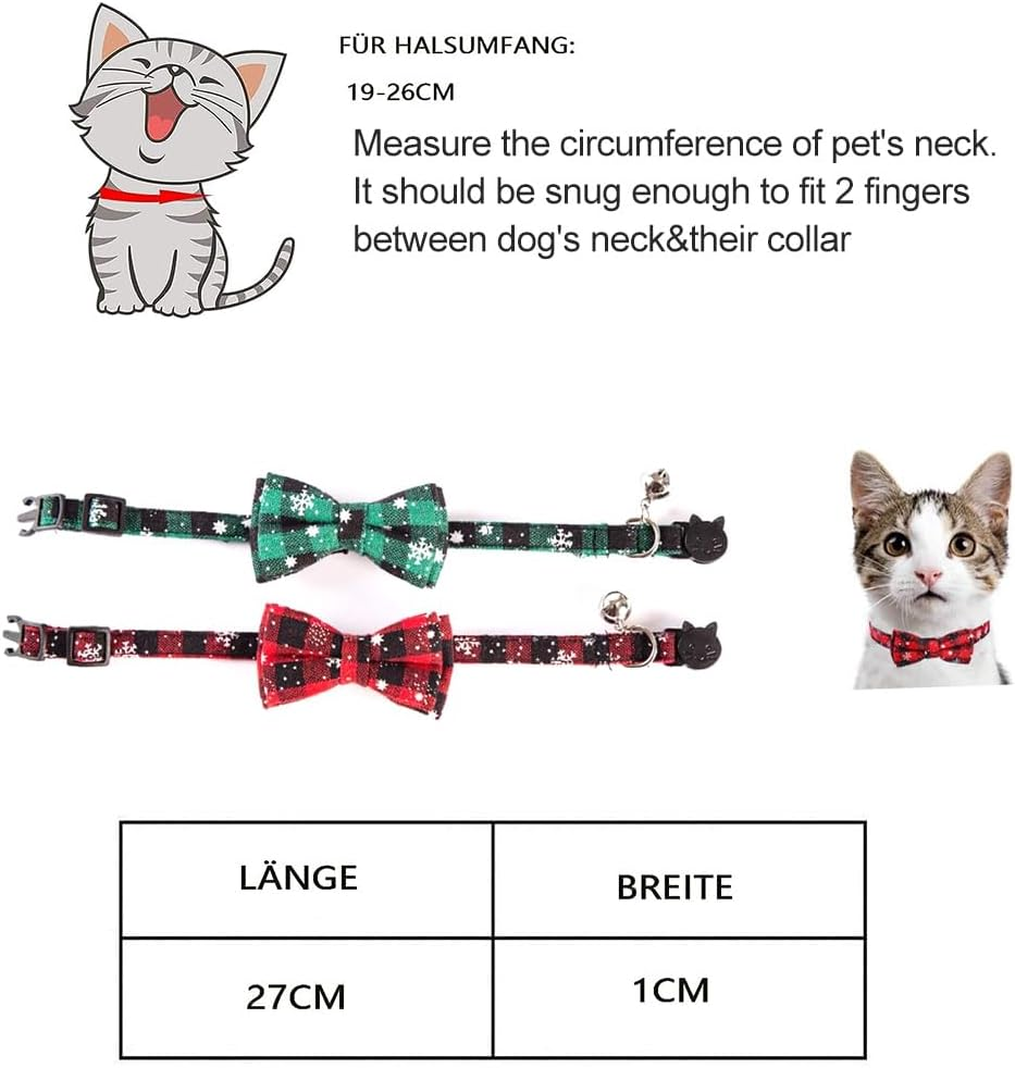 Christmas Collar, Kitten Collars, 2 Pieces Christmas Cat Collar, Christmas Cat Collar, Christmas Cat Bow Tie Collar, Pet Christmas Collar, Small Dog Collars, Adjustable image number 6