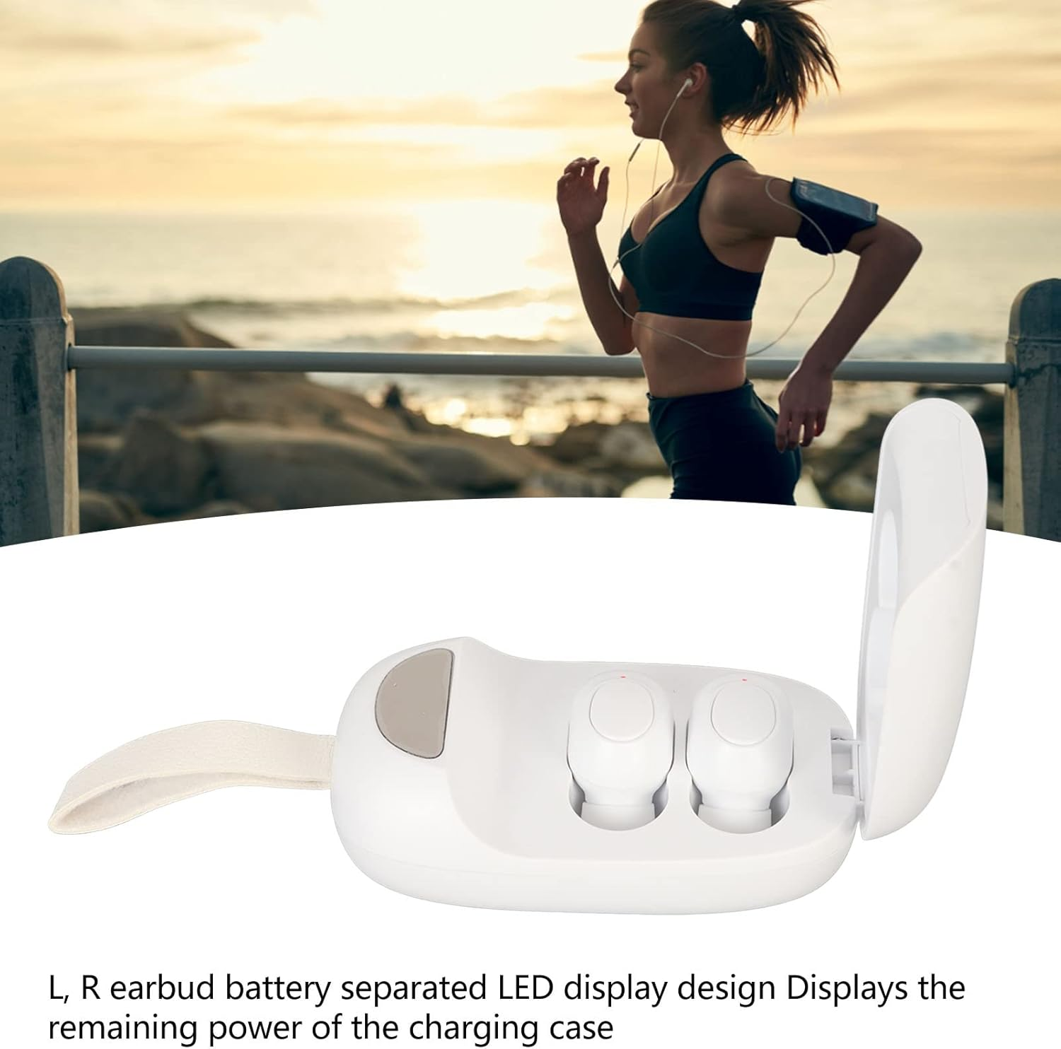 Bluetooth Earbuds Stereo IPX7 Heavy Bass Digital Power Display Wireless Earphones with Charging Case for Sports Fitness Running Black (白) image number 3