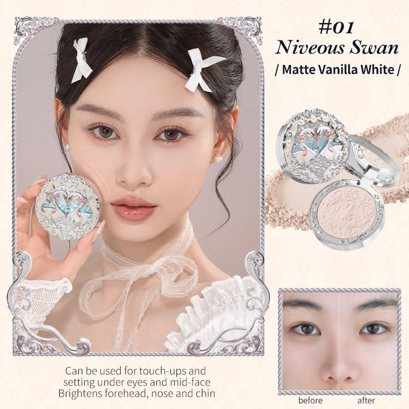 Flowers Knows Swan Ballet Series Velvet Mist Blush Expanded Matte Setting Blush Powder Exquisite Relief Women Face Makeup (C01, K) - C01 image number 6
