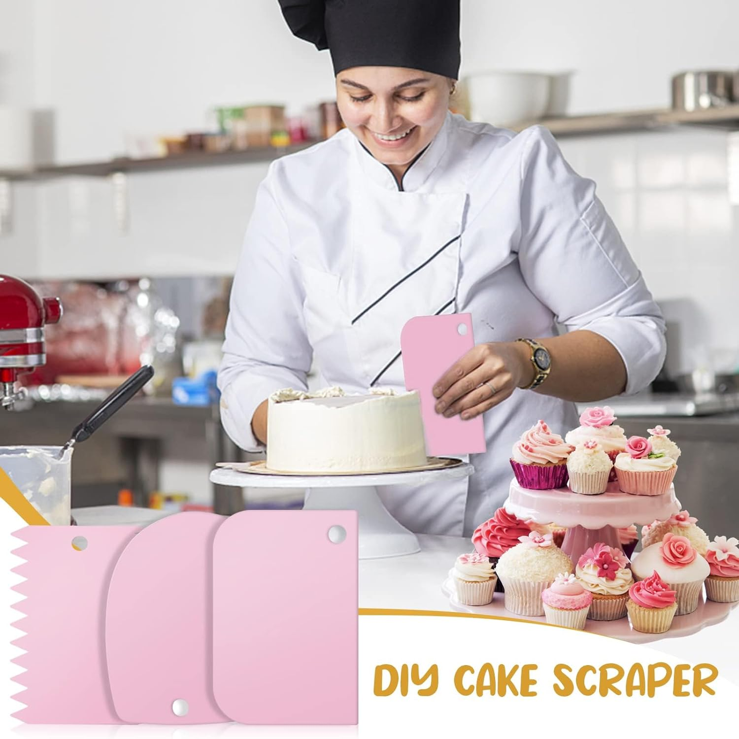 Cake Decorating Tool,16 Pcs Icing Decoration Gun Set,Dessert Decorating Syringe Tools,6 Piping Nozzles,3Cream Scrapers,3 Cupcake Molds,1Cleaning Brush,Cupcake Frosting Filling Tools(Stainless Steel) image number 3