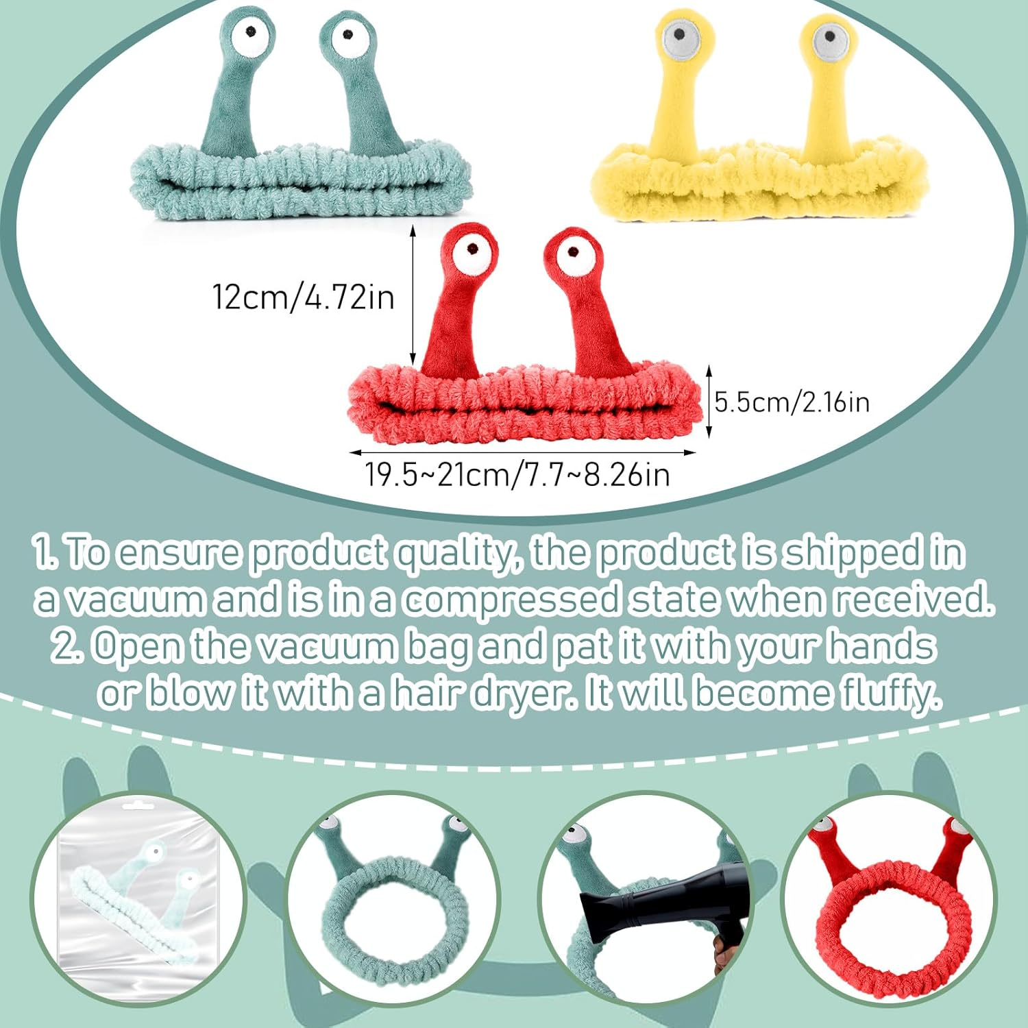 KFHENSOMR Hair Band Cosmetics Pack of 3 Spa Gadgets for Women Funny Make-Up Headband Skincare Accessories Headband Snails Gift Spa Headband Cute Soft Coral Fleece Skin Care Hair Band image number 1