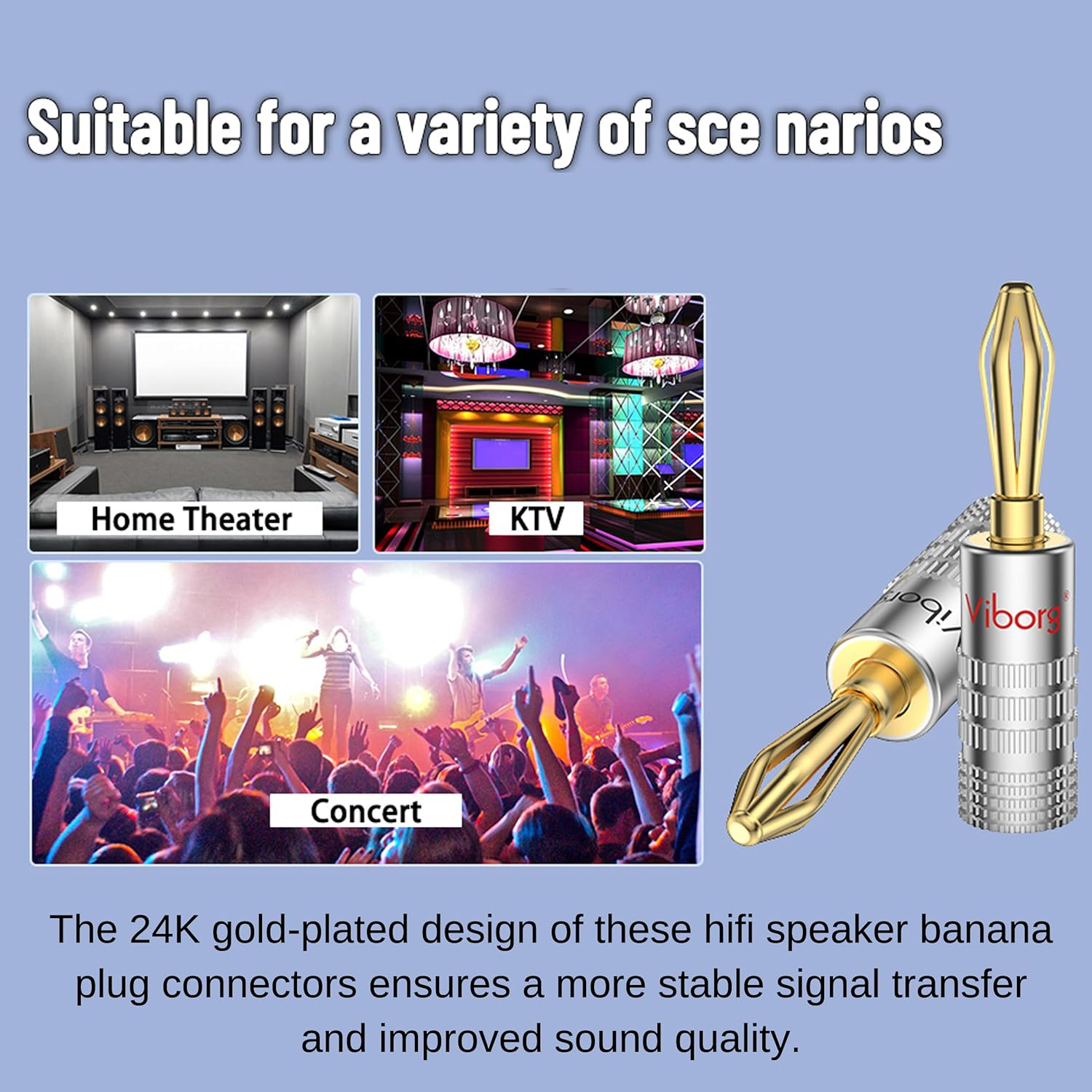 Viborg 4Pairs Hifi Speaker Banana Connectors 24K Gold-Plated Hi-End Audio Speaker Banana Plug Dual Screws Locking or Soldering Banana Jack Terminals for Speaker Cable (Support 8 AWG to 20 AWG Wires) image number 4