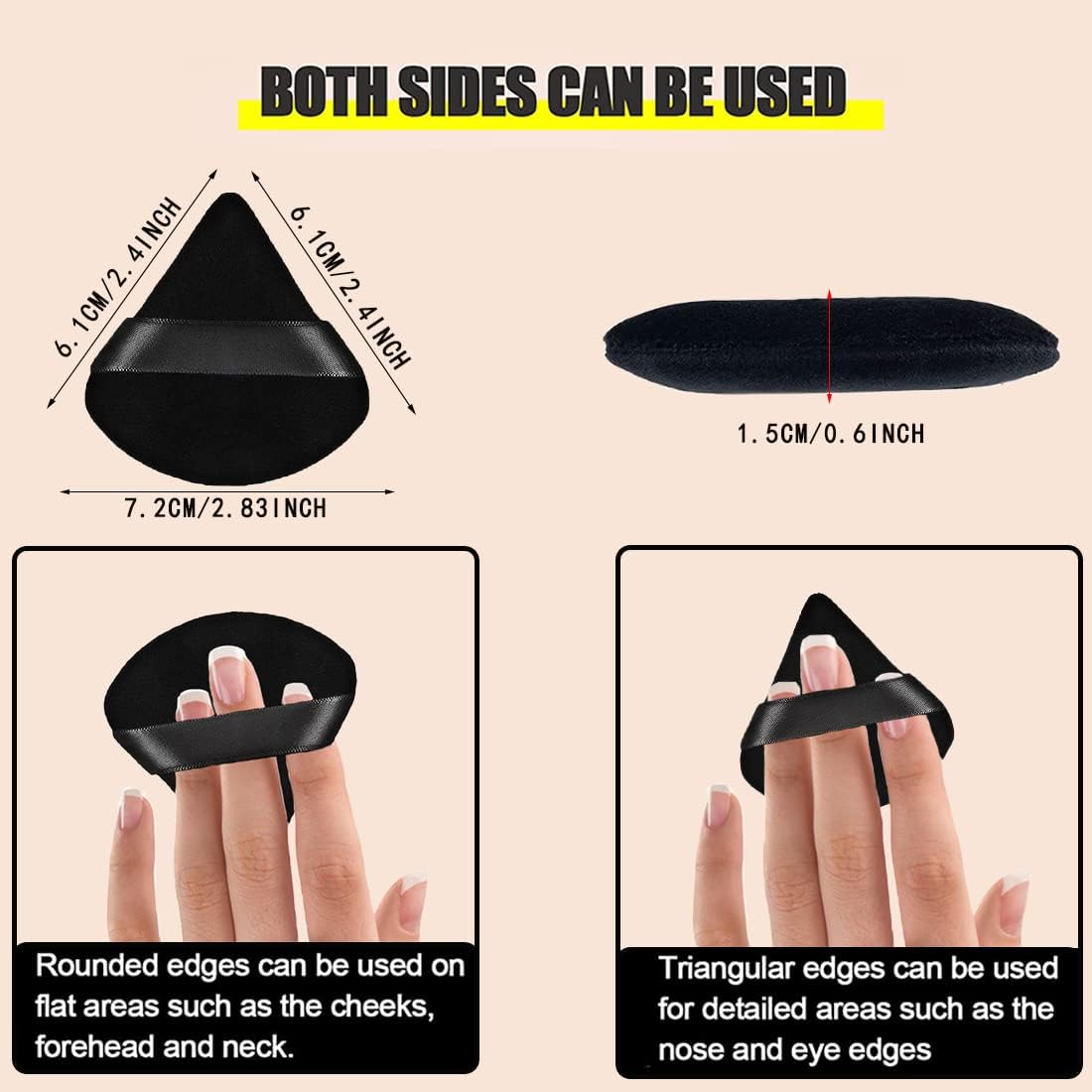 6 Pcs Powder Puff Face Soft Triangle Makeup Velour Powder Puffs for Loose Powder Mineral Powder Body Powder Cosmetic Foundation Wedge Shape Puff Beauty Powder Wet and Dry Use Makeup Tool-Black image number 6