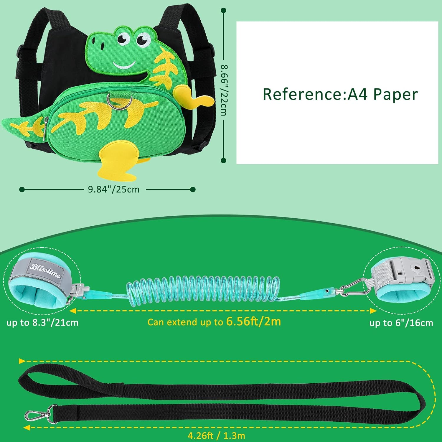 Blisstime 4 in 1 Toddler Harness with Leash & Toddler Wrist Leash, Kids Backpack Leash for Toddlers 1-3, Toddler Leash Toddler Safety Harness with anti Lost Wrist Link image number 3