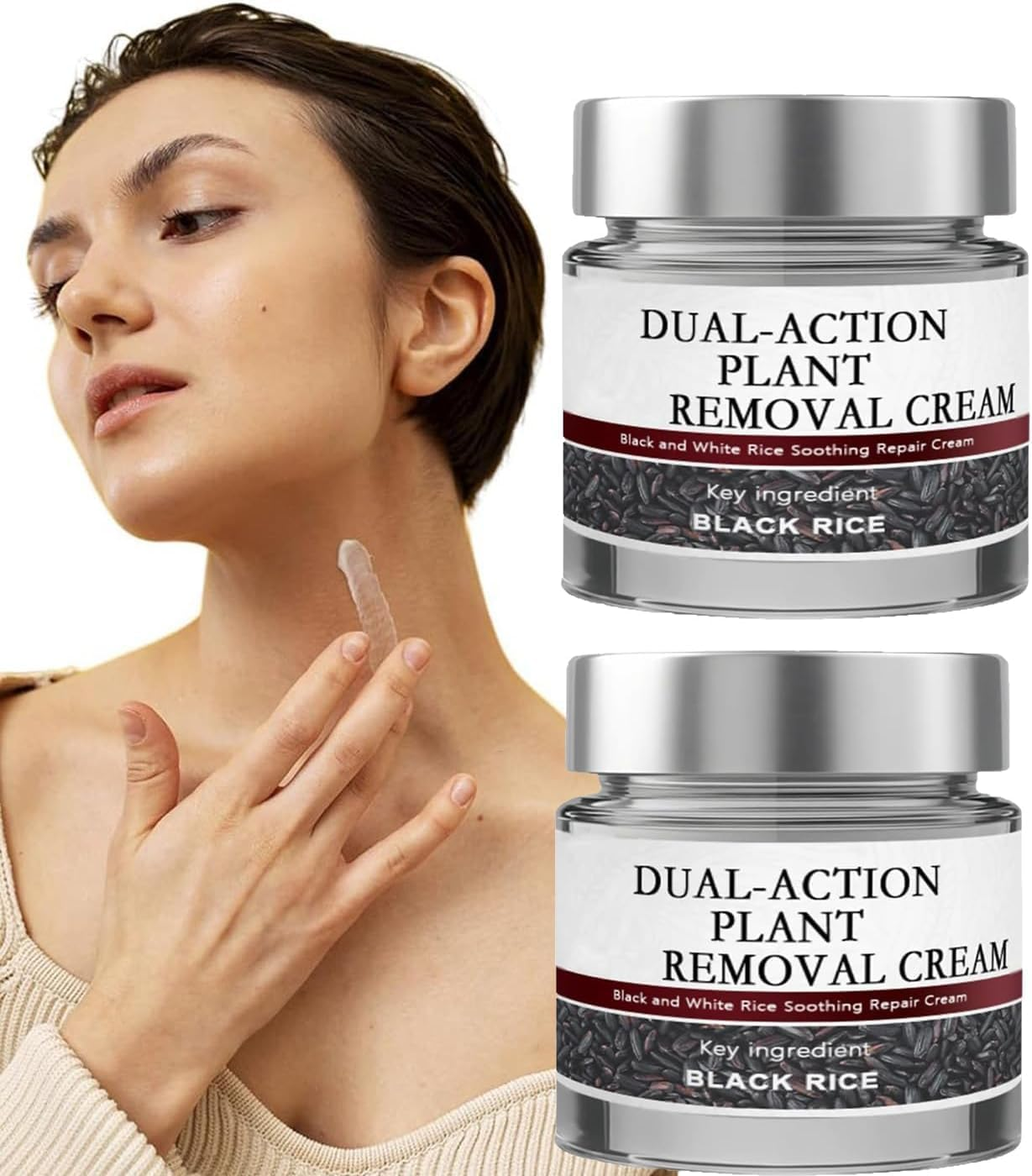 2Pcs Black Rice Skin Repair Essence Cream, Multi-Effect Black Rice Essence, Wart-Remover Black Rice, Cream, Rice Bran Exfoliating Creams, Firming & Wrinkle, for All Skin Types image number 1