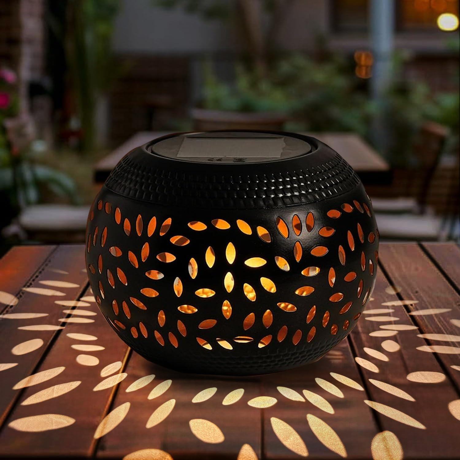 OMRAYTU Solar Table Lanterns Outdoor Waterproof LED Lamp Black- Solar Powered Decorative Lantern for Indoor Desk Bedroom Patio Garden Pathway Yard