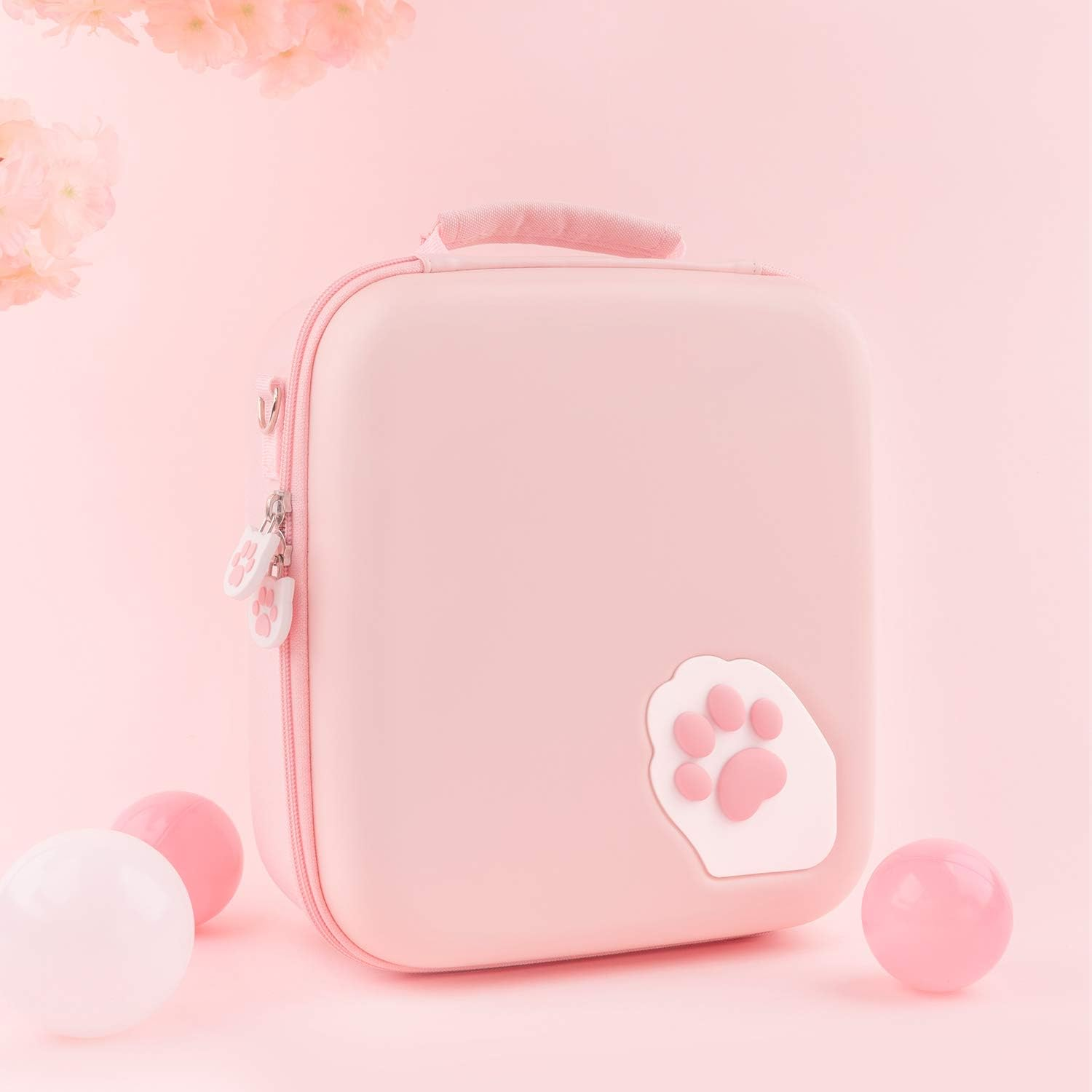 Geekshare Pink Cat Paw Case Compatible with Switch, Protective Travel System Case with 18 Game-Card Slots for Switch Console, Pro Controller, Dock and Accessories image number 1