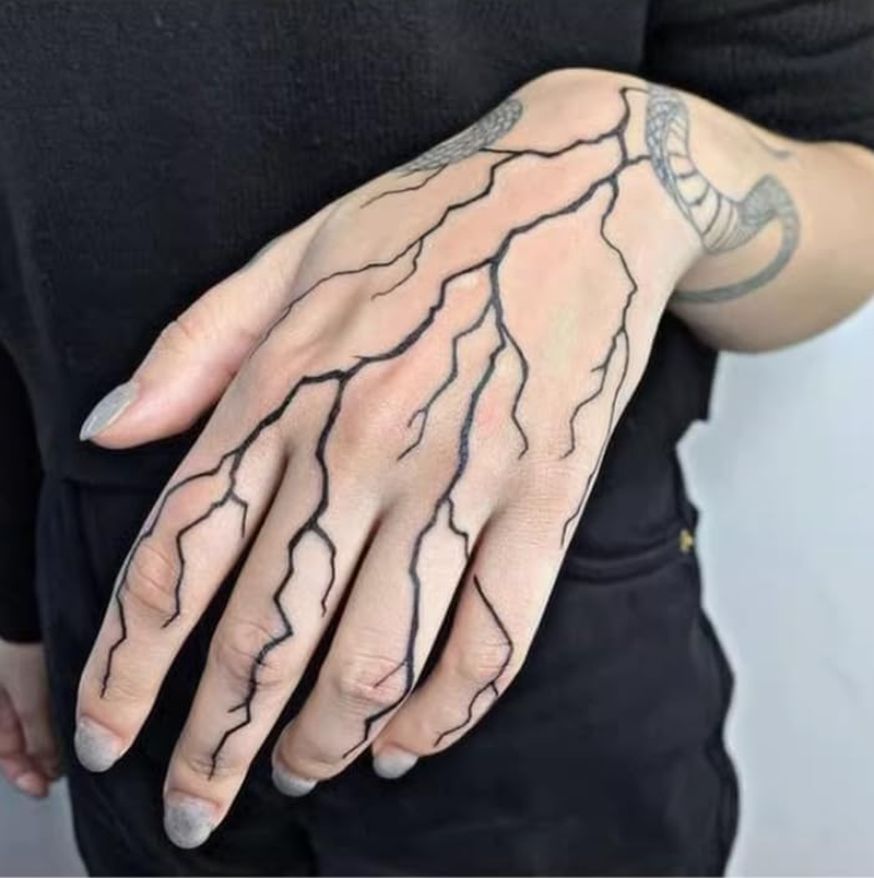 2 PCS Herbal Juice Lightning Tattoo Stickers Linear Hand Traces of Lightning Strikes Temporary Tattoos image number 4