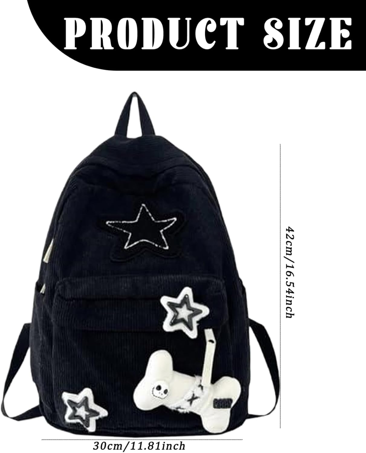 Star Backpack, 42X30Cm Corduroy Aesthetic Bookbag, Portable Y2K Star Bag for Girls Boys School Travel
