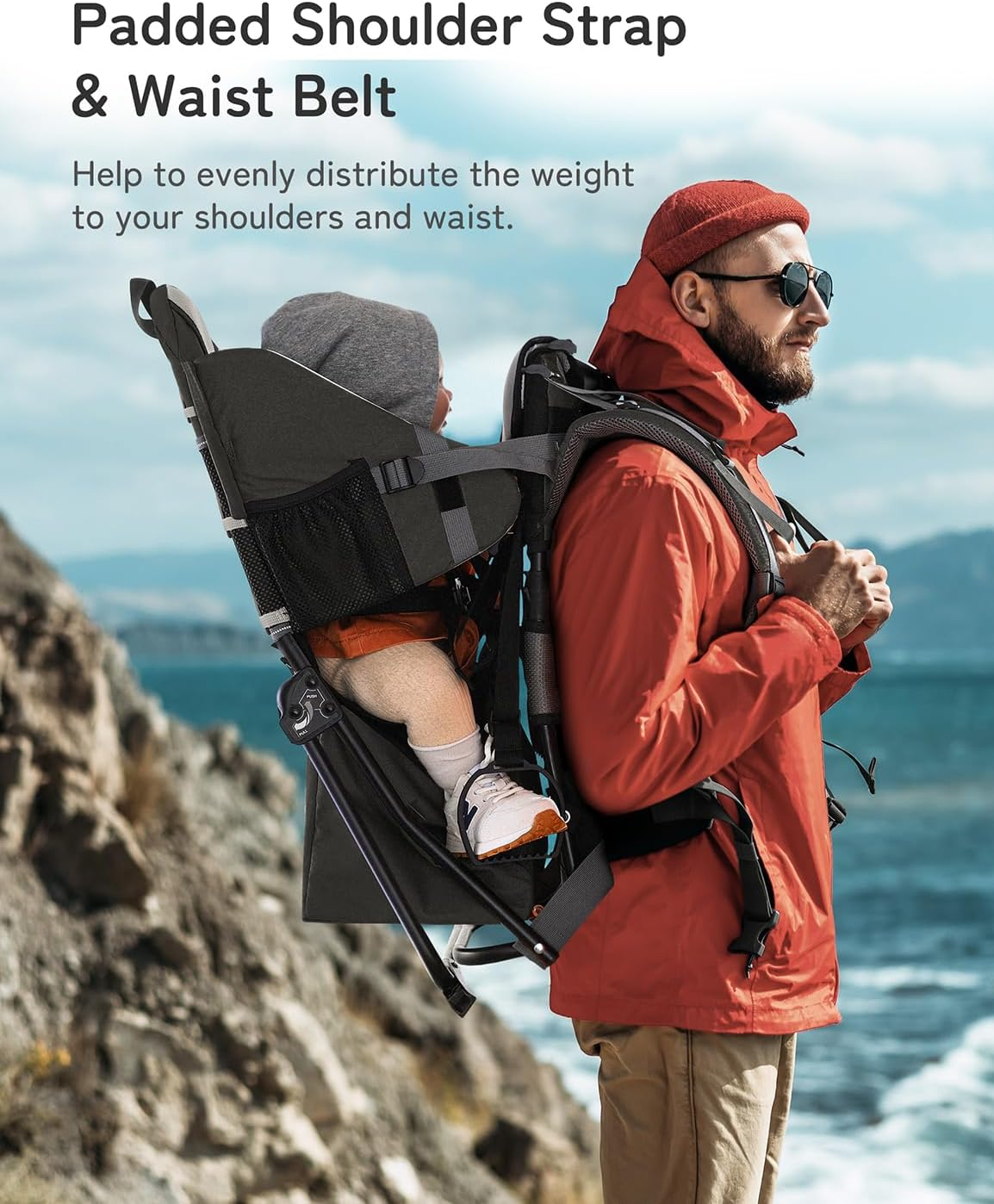 Besrey Baby Backpack Carrier, Toddler Hiking Backpack with Safety 3-Height Seat, Adjustable Straps&Waist Belt, Foldable Frame Lightweight Large Capacity Child Carrier for Hiking Black - Green image number 3