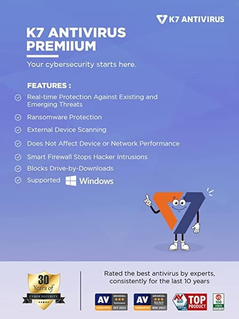 K7 Antivirus Premium Antivirus Software 2024 for Laptop/Pc|1 User,1 Year| Antivirus, Internet Protection,Threat Protection -No CD image number 3