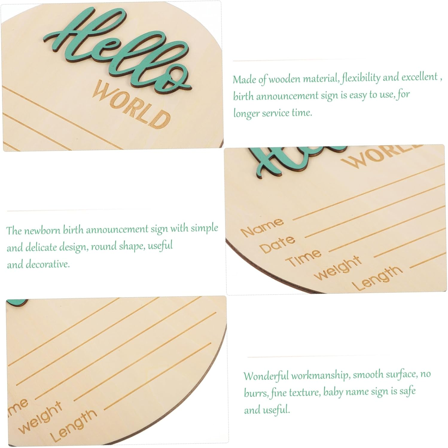 Birth Announcement Sign Wooden Newborn Name Plate for Photography Prop round Design Safe Material for Shower Nursery Decor image number 2