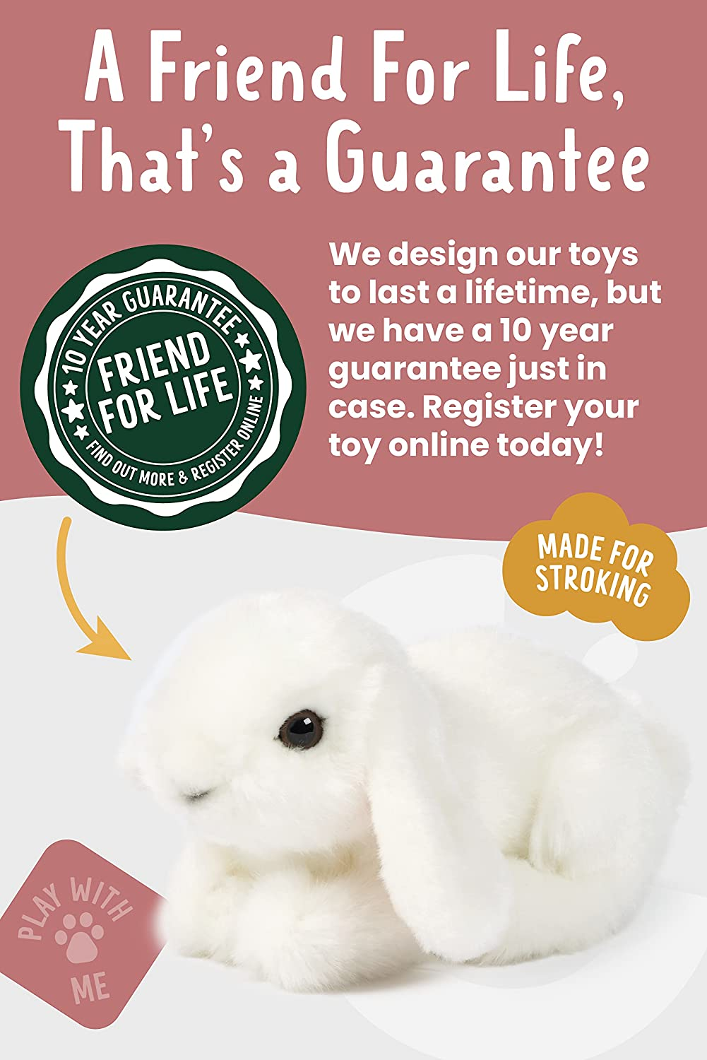 Living Nature Small White Lop Eared Bunny Plush Toy, 18Cm, Realistic Pet Animal, Soft and Cuddly Toy for Kids, Eco-Friendly, Made with Naturli Recycled Materials, Includes Educational Fact Tags. image number 6