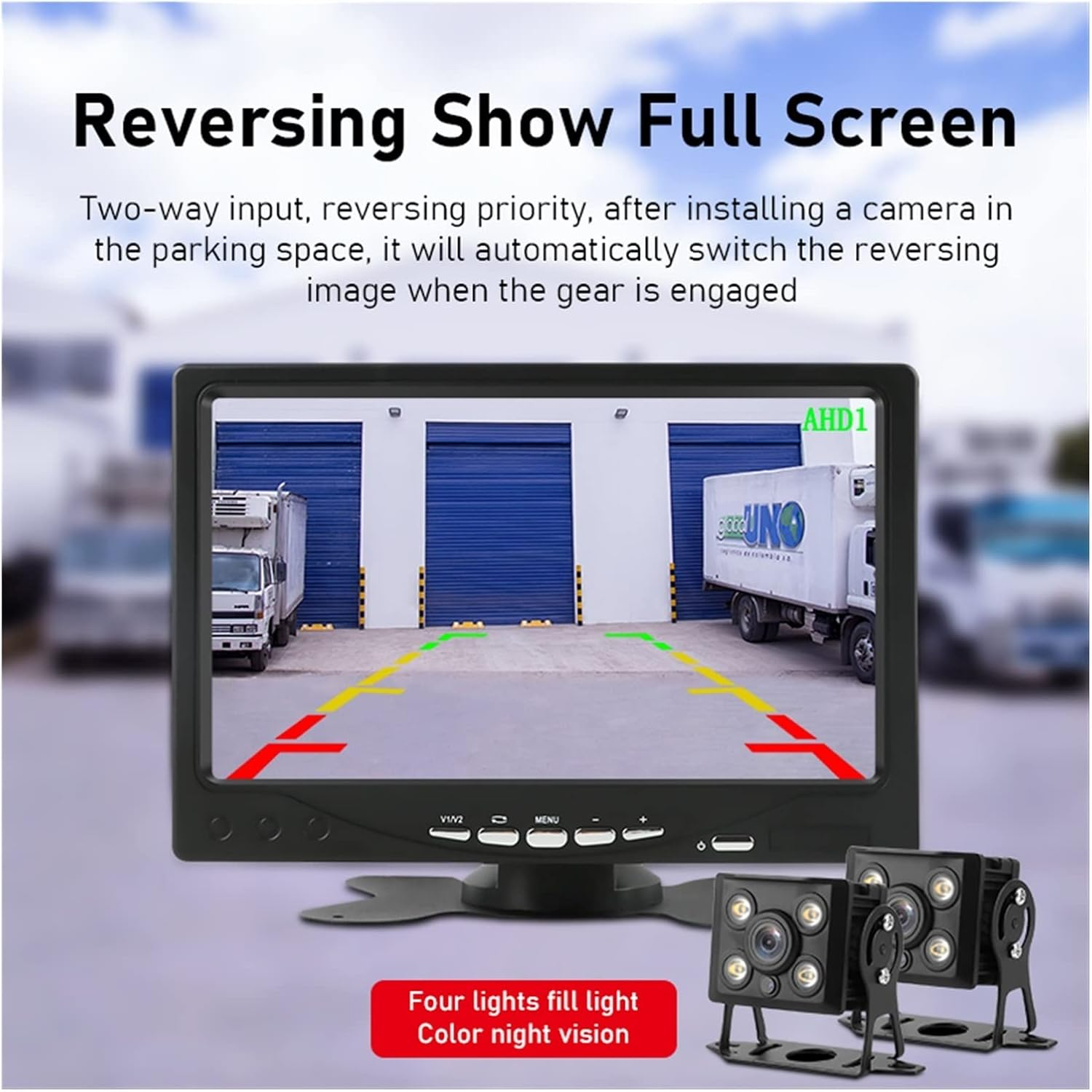 GPS Car Navigator, 7 Inch Rearview Camera 1080P LCD Car Monitor Screen Revers Parking System Night Vision Waterproof for Auto Truck RV for Car Truck RV(2 Camera 10M 20M) image number 6
