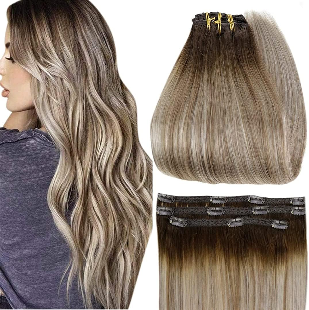 50 Grams Clip on Hair Extensions 3Pcs 100% Remy Real Human Hair 3 Pieces Hairpins Skin Weft for Women 18 22 60 16 Inches 50 Gram per Set image number 1
