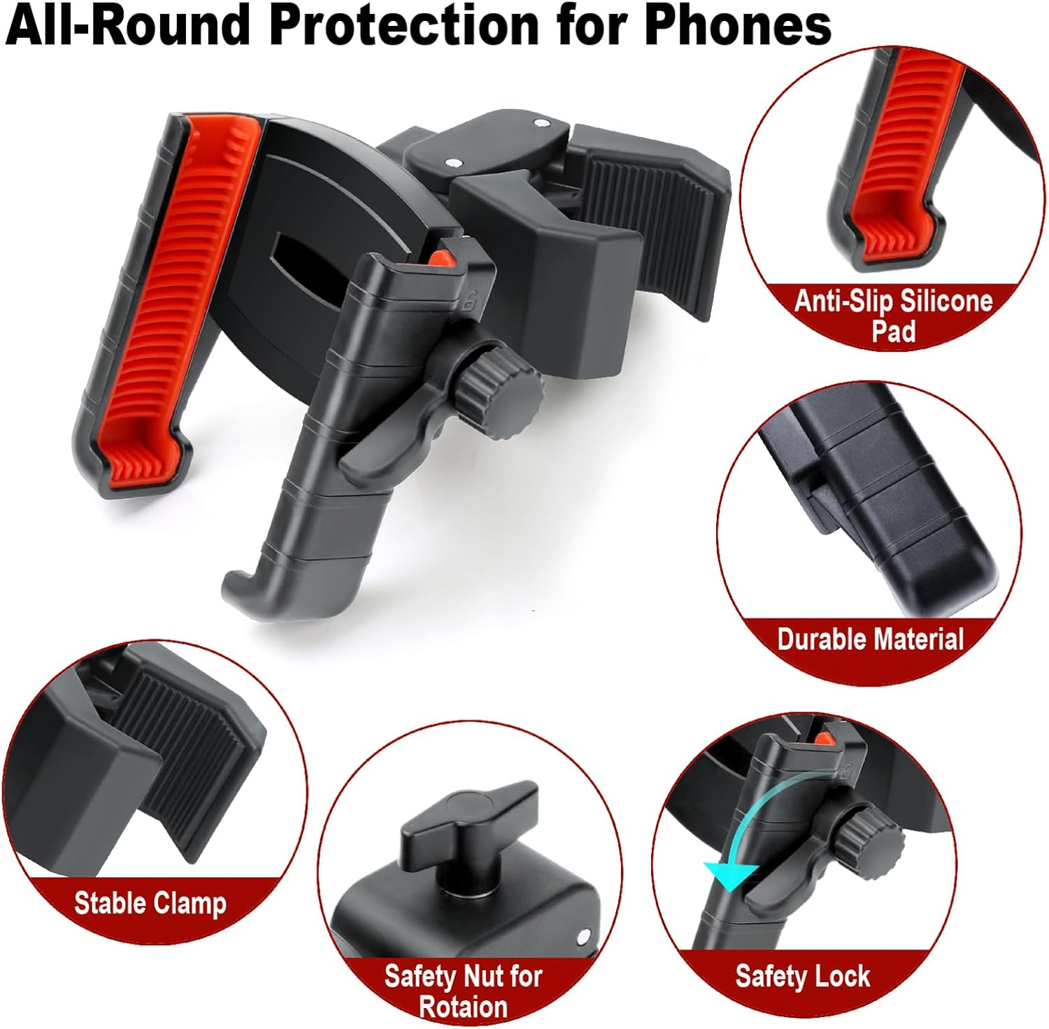 Haxmuti Golf Cart Phone Holder, Cell Phone Holder Mount Compatible with Ezgo/Club Car/Yamaha, Universal Compatible with Iphone Galaxy Google Pixel, Golf Cart Accessories Fit for Smart Phones, Red image number 1