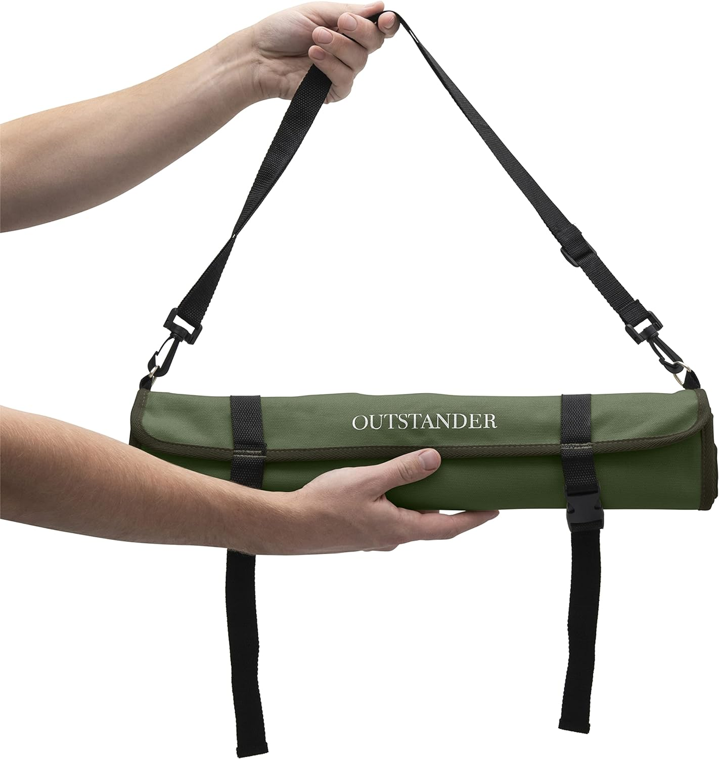 Chefs Knife Roll Bag with 11 Slots, Heavy Duty 16OZ Waxed Canvas Knives Case for Camping, Waterproof Storage Tool Wrap for Equipment of Chef, Comes with Shoulder Strap, Green, Chefs Knife - Green image number 3