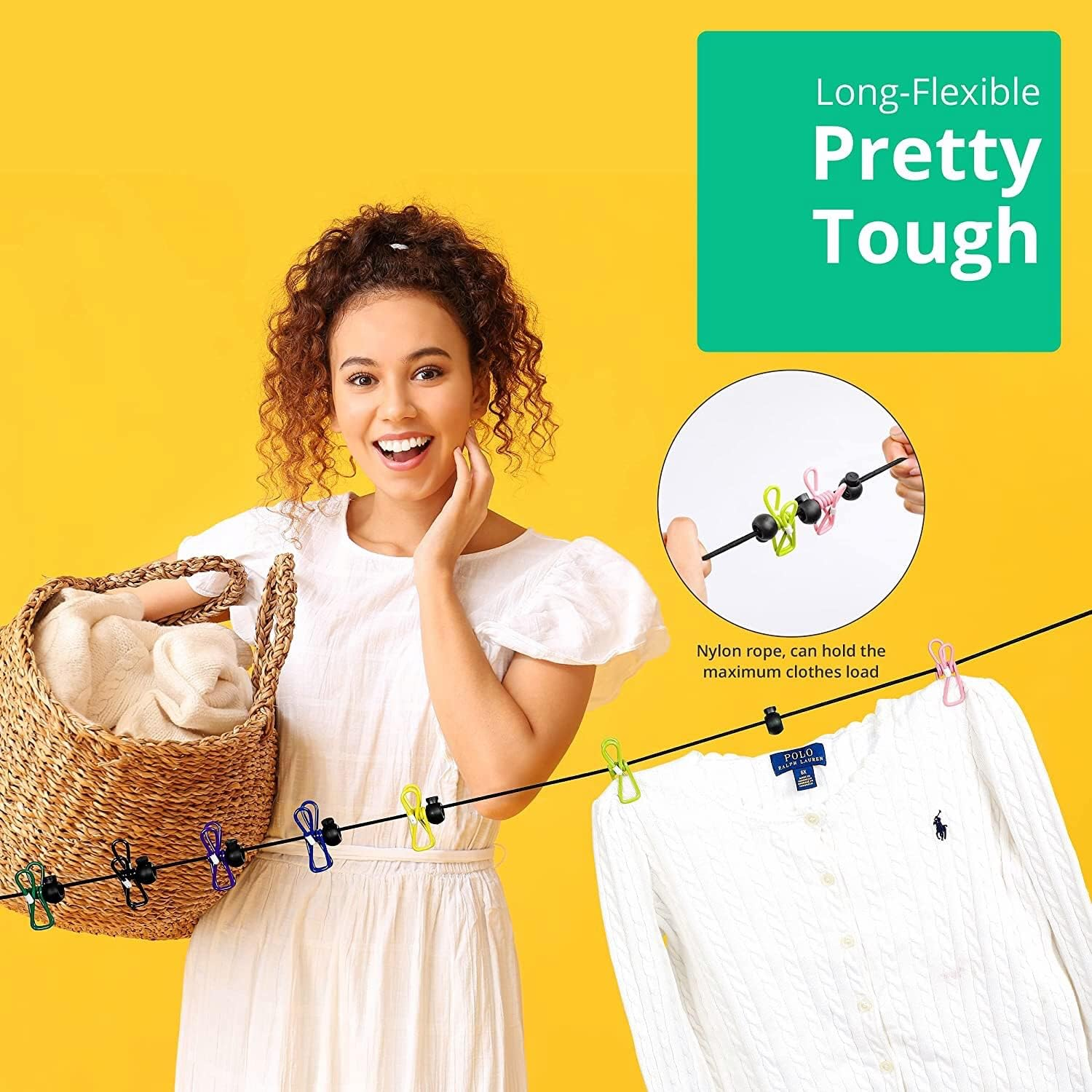 2 Pack Portable Travel Clothesline, Retractable Adjustable Clothesline with 12 Clothespins, Camping Outdoor RV Accessories for Hotel, Apartment, Indoor, Outdoor image number 3