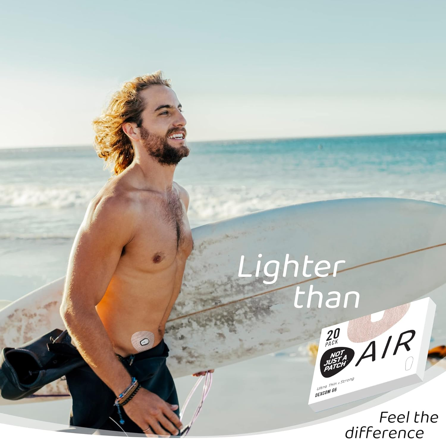 Not Just a Patch Air (20 Pack) - CGM Dexcom G6 Adhesive Patches with Hole -Thin, Strong and Light, 14 Day Adhesion, Durable Dexcom Patches G6 Sensor Protectors in Beige - Blue image number 4