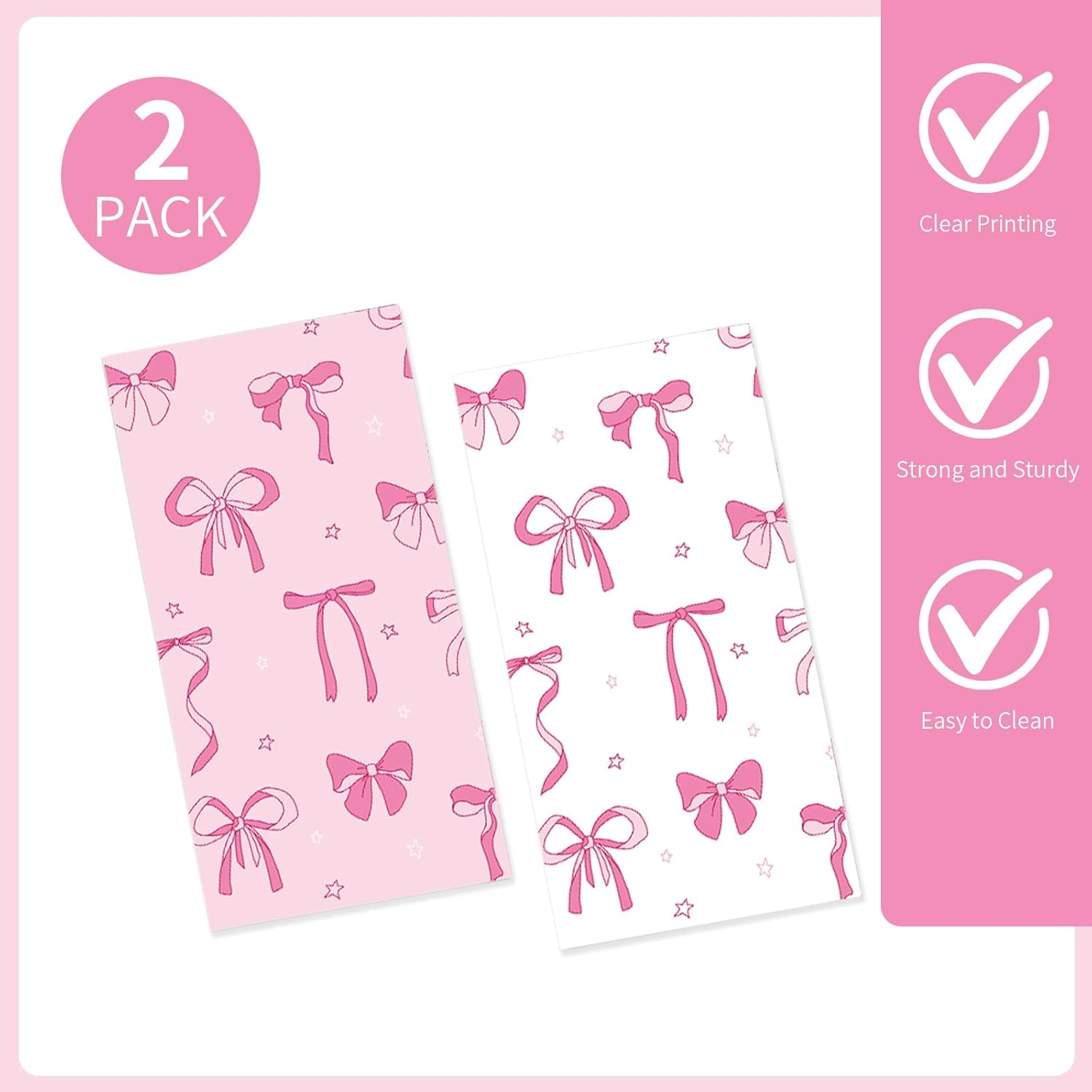 2 Pack Pink Bow Tablecloth Plastic 54 X 108Inch, Coquette Birthday Decorations Table Cloth Disposable Girls Birthday Party Supplies image number 2