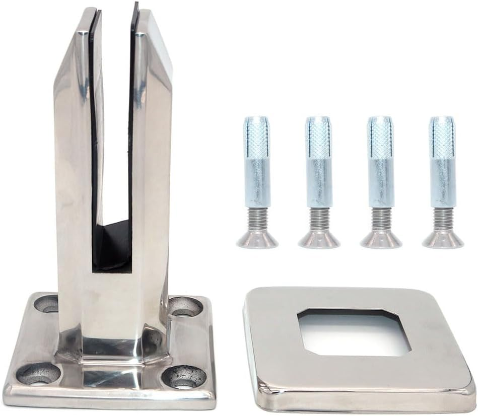 ZONADA 304 Stainless Steel Glass Panel Posts, Floor Mounted, Square, Swimming Pool Fence, Garden, Balcony Fencing Clamp, round Spigots Balustrade Post, Brackets image number 6