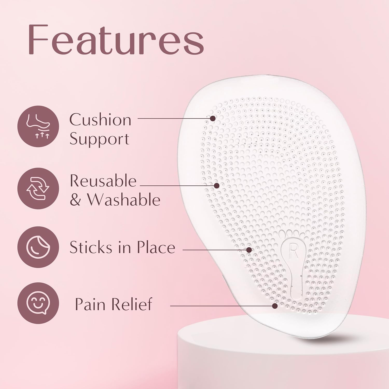 Ball of Foot Cushions for Women, High Heel Metatarsal Pads Women, All Day Comfort Heel Inserts, Pain Relief, Foot Pads for Balls of Feet, One Size Fits All (Clear, 12) image number 7