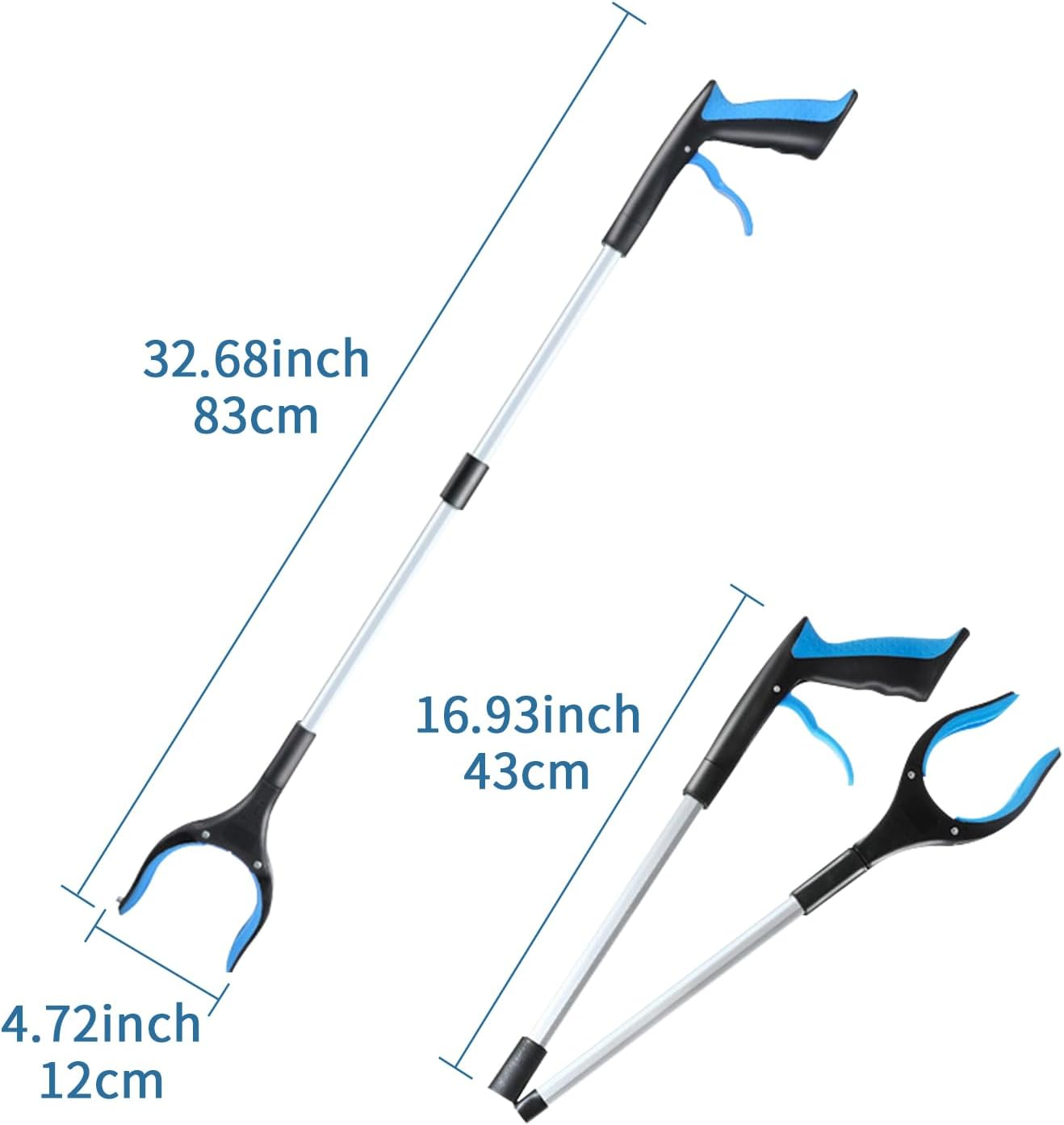 Grabber Reacher Tool, 33" Extra Long Foldable Reacher Grabber Pickup Tool, Trash Picker Upper Grabber, Mobility Aid Reaching Assist Tool for Trash Pick Up, Litter Picker, Arm Extension (Blue) image number 1