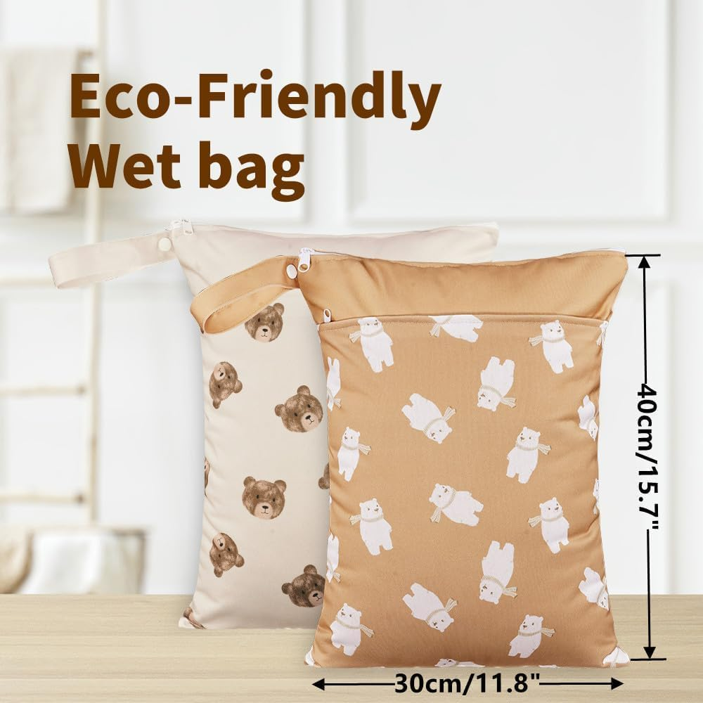 Wet Dry Bags with Two Zippered Pockets and Handle, Reusable Storage Bag for Breast Pump Parts & Baby Items, Waterproof Diaper Bags, Yoga Gym Bag for Swimsuits or Wet Clothes-2Pcs, 11.8*15.75" image number 5