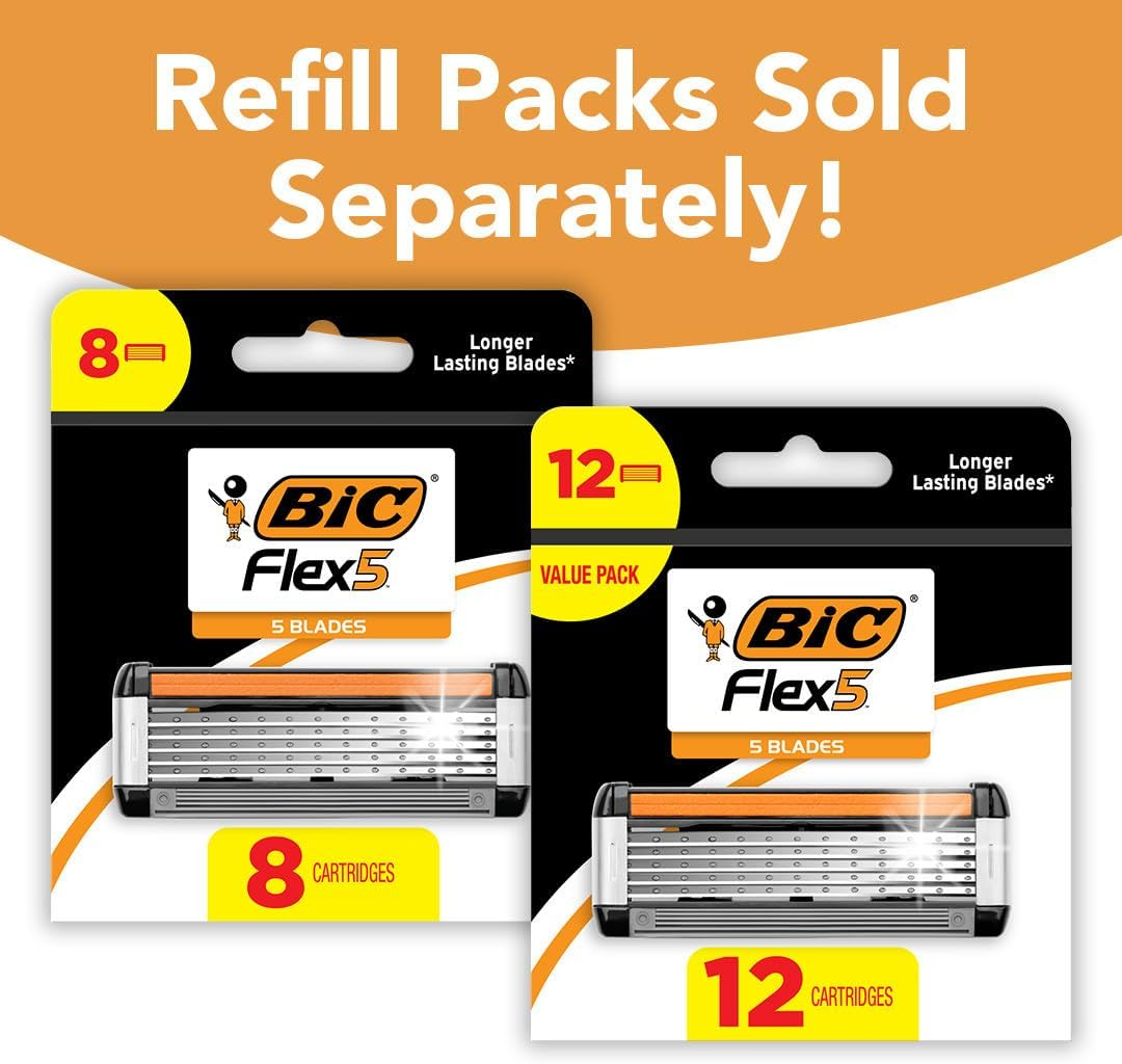 BIC Flex 5 Refillable Razors for Men, Long-Lasting 5 Blade Razors for a Smooth and Comfortable Shave, 1 Handle and 7 Cartridges, 8 Piece Shaving Kit image number 3