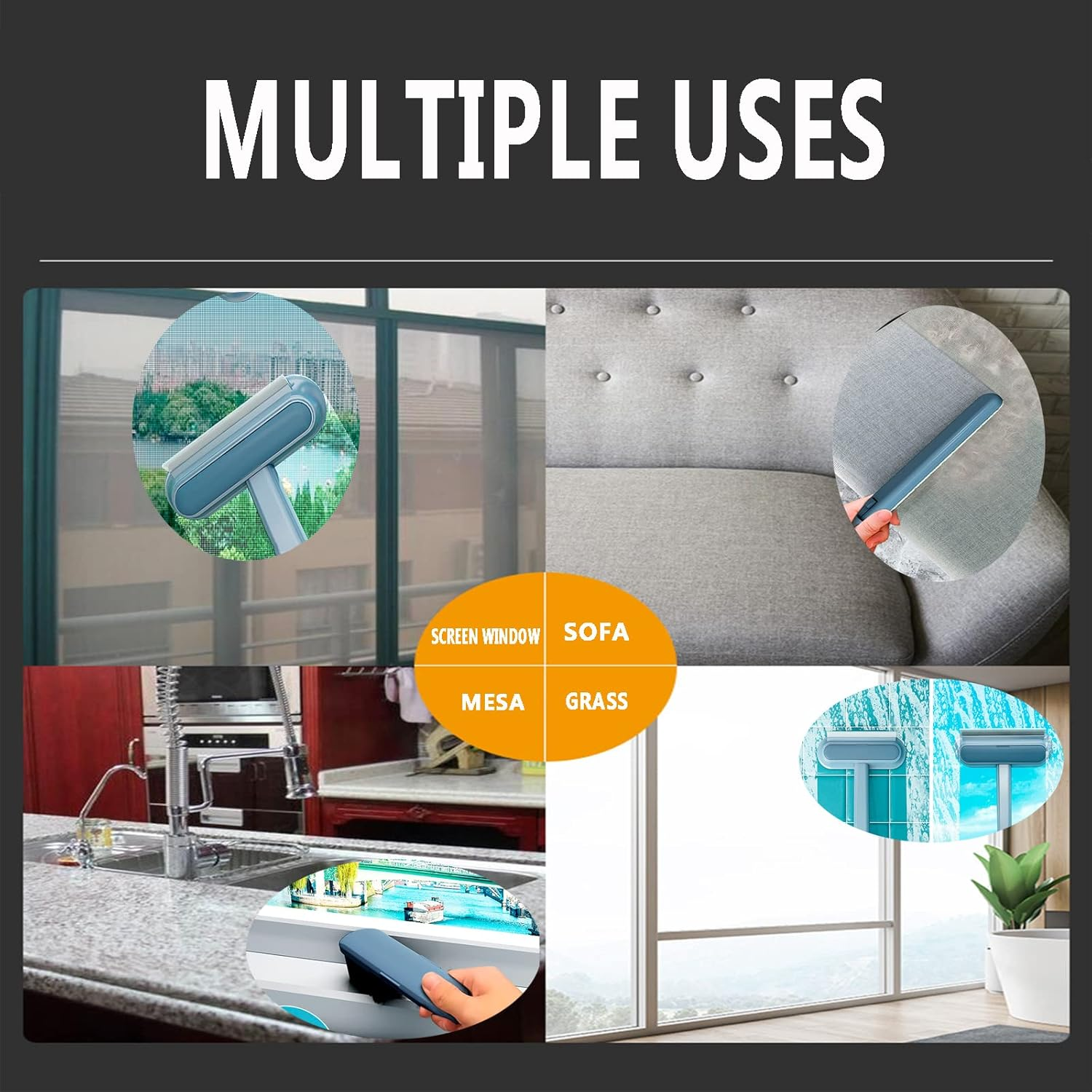 4 in 1 Window Screen Cleaner Brush with Handle, Magic Window Cleaning Brush, Also Suitable for Window Washer Squeegee Kit, Window Cleaner Squeegee, Window Track or Seal Cleaning Tools image number 3